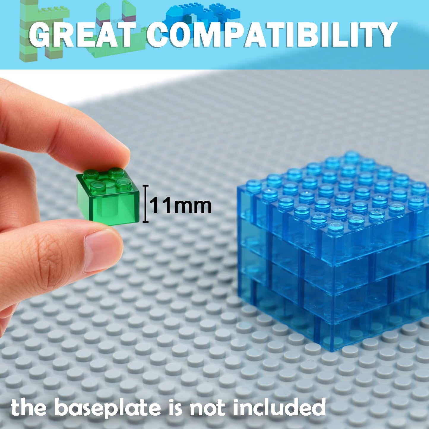 MALEKO 300-Piece Transparent Bricks Pack – Mixed Shapes, Multi-Color Blocks