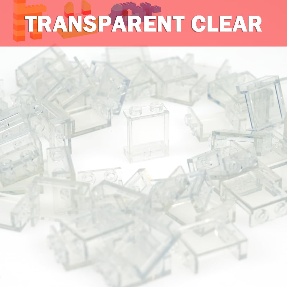 MALEKO Transparent Window Bricks 50pc 1x2x2 – Clear, Compatible with Major Brands