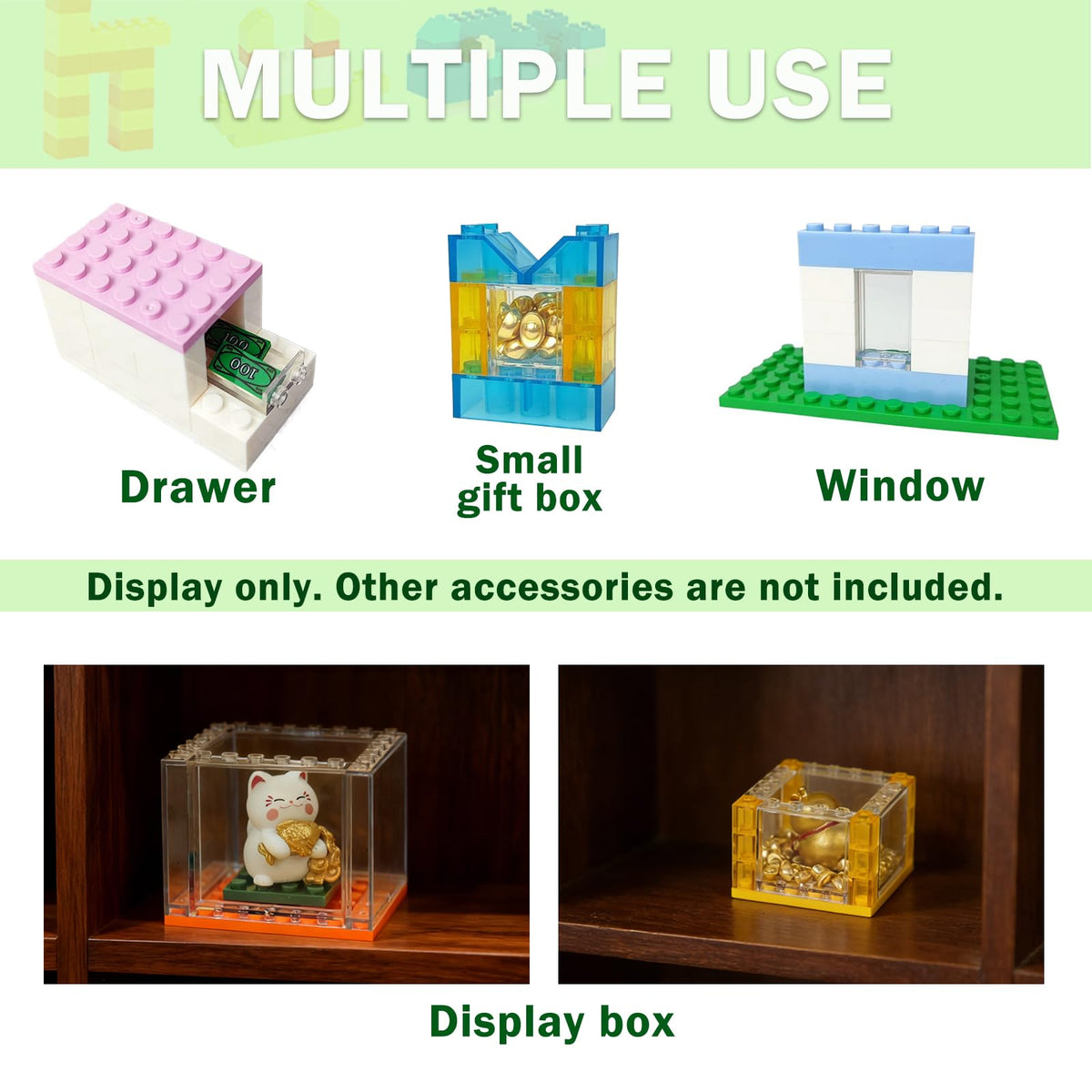 MALEKO Transparent Window Bricks 50pc 1x2x2 – Clear, Compatible with Major Brands
