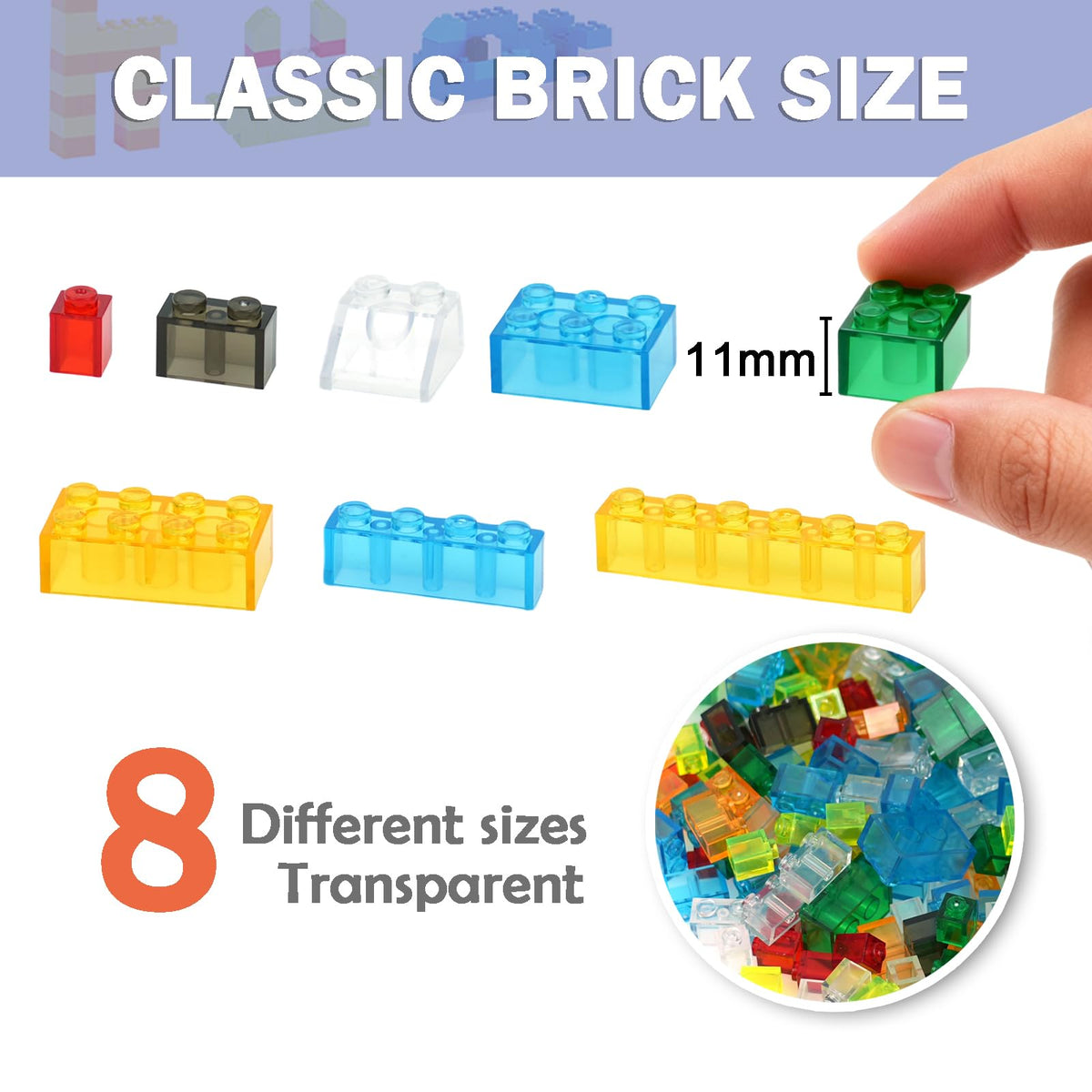 MALEKO 300-Piece Transparent Bricks Pack – Mixed Shapes, Multi-Color Blocks