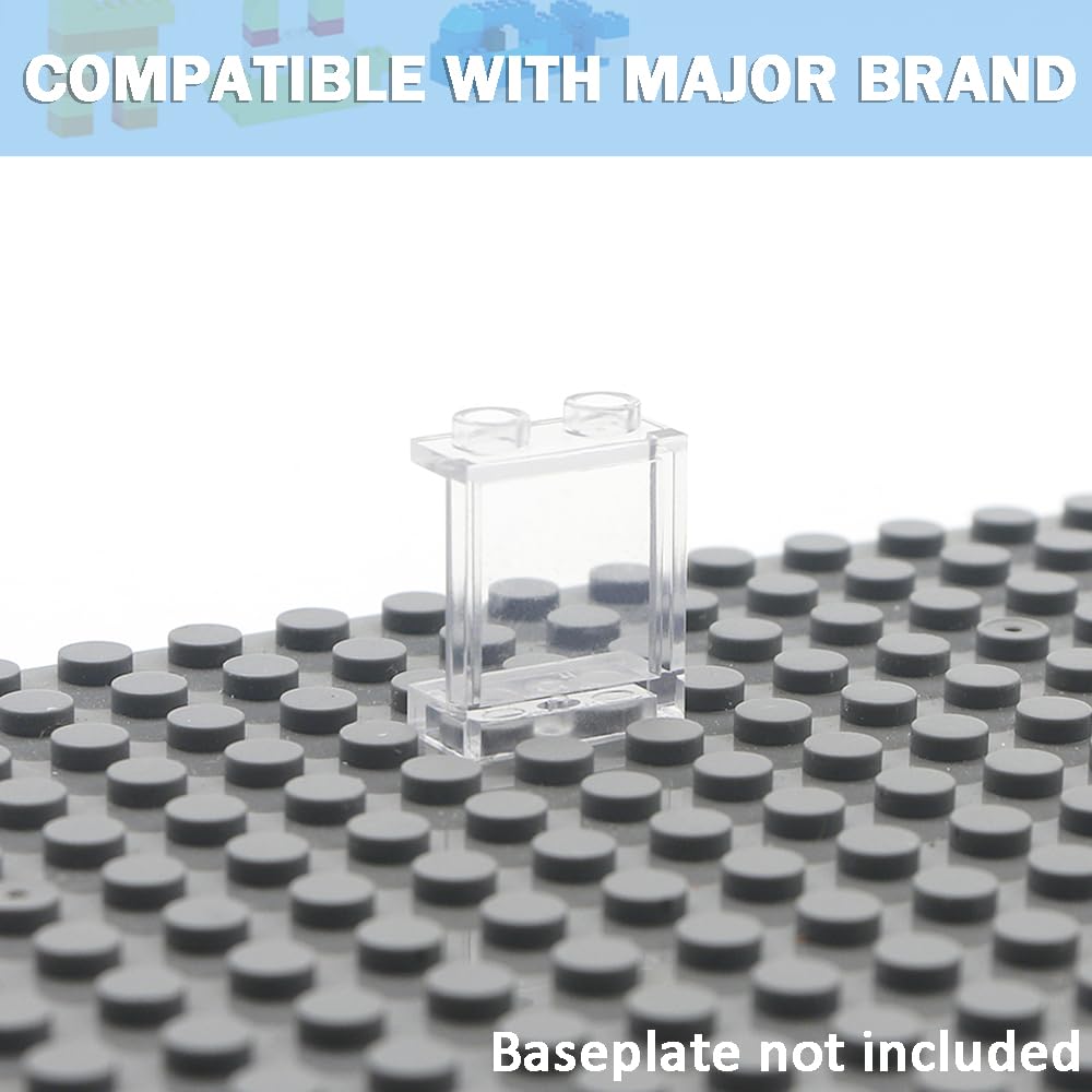 MALEKO Transparent Window Bricks 50pc 1x2x2 – Clear, Compatible with Major Brands