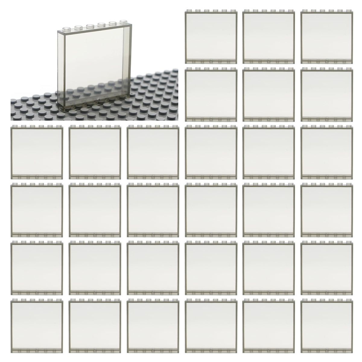 MALEKO Transparent Window Bricks 1x6x5 Grey (30pcs) – Compatible with Major Brands