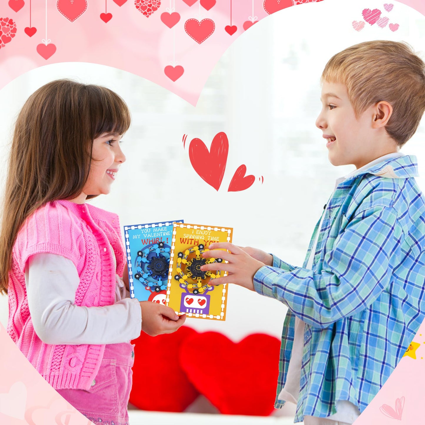 Malhaii 24-Pack Valentines Day Cards with Fidget Spinners for Kids – Classroom Gifts & Party Favors