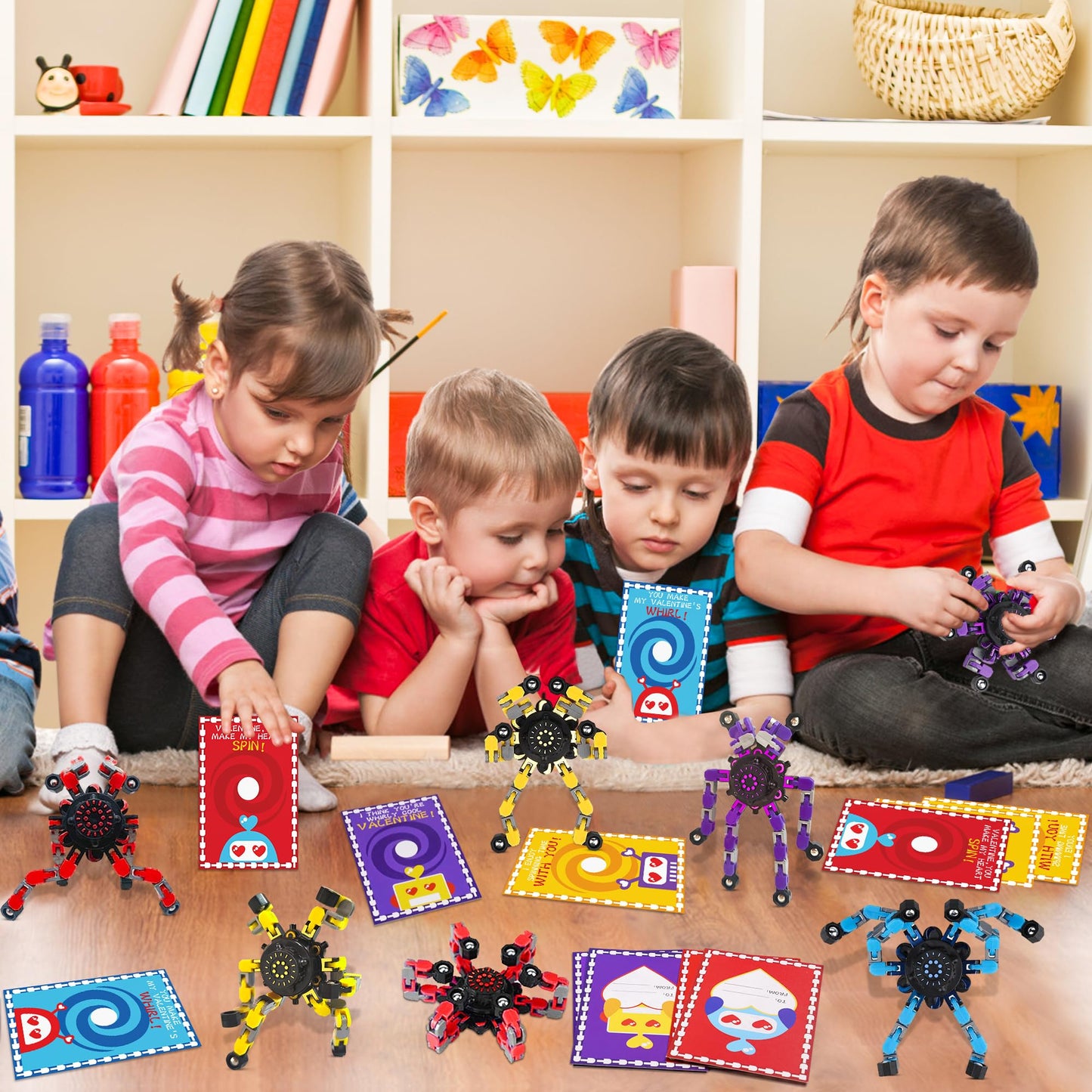 Malhaii 24-Pack Valentines Day Cards with Fidget Spinners for Kids – Classroom Gifts & Party Favors