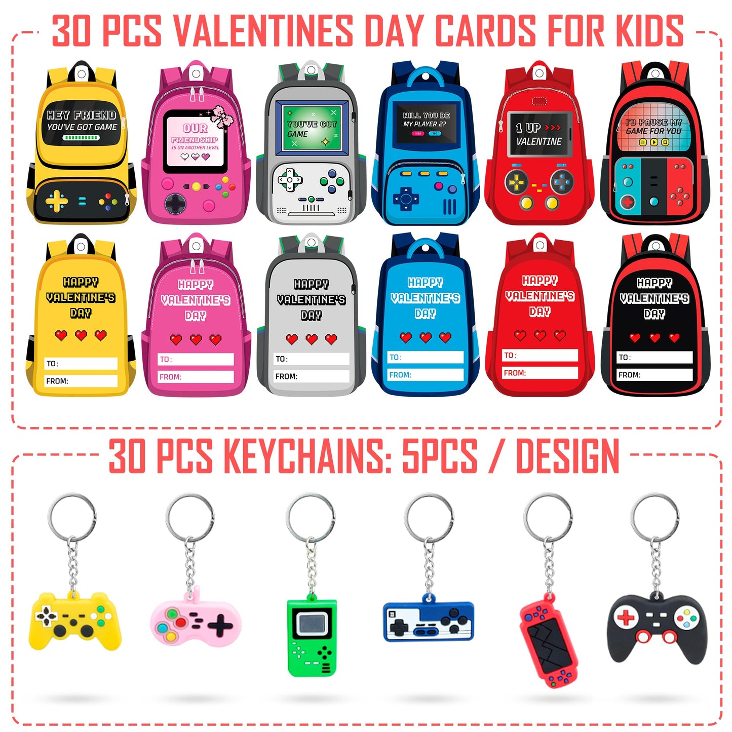 Malhaii 30 Pack Valentine Cards for Kids – Classroom Gifts & Keychain Valentines