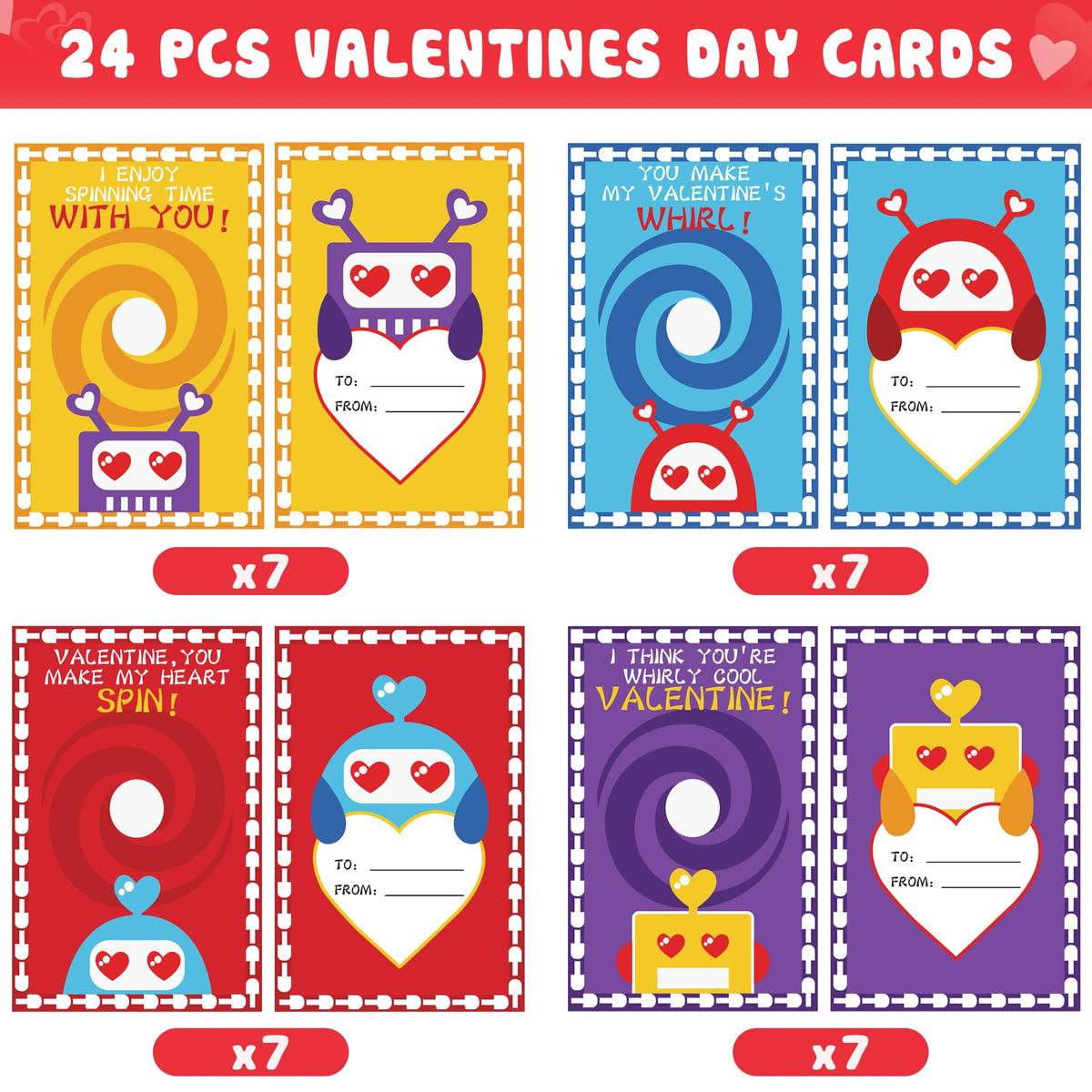 Malhaii 24-Pack Valentines Day Cards with Fidget Spinners for Kids – Classroom Gifts & Party Favors