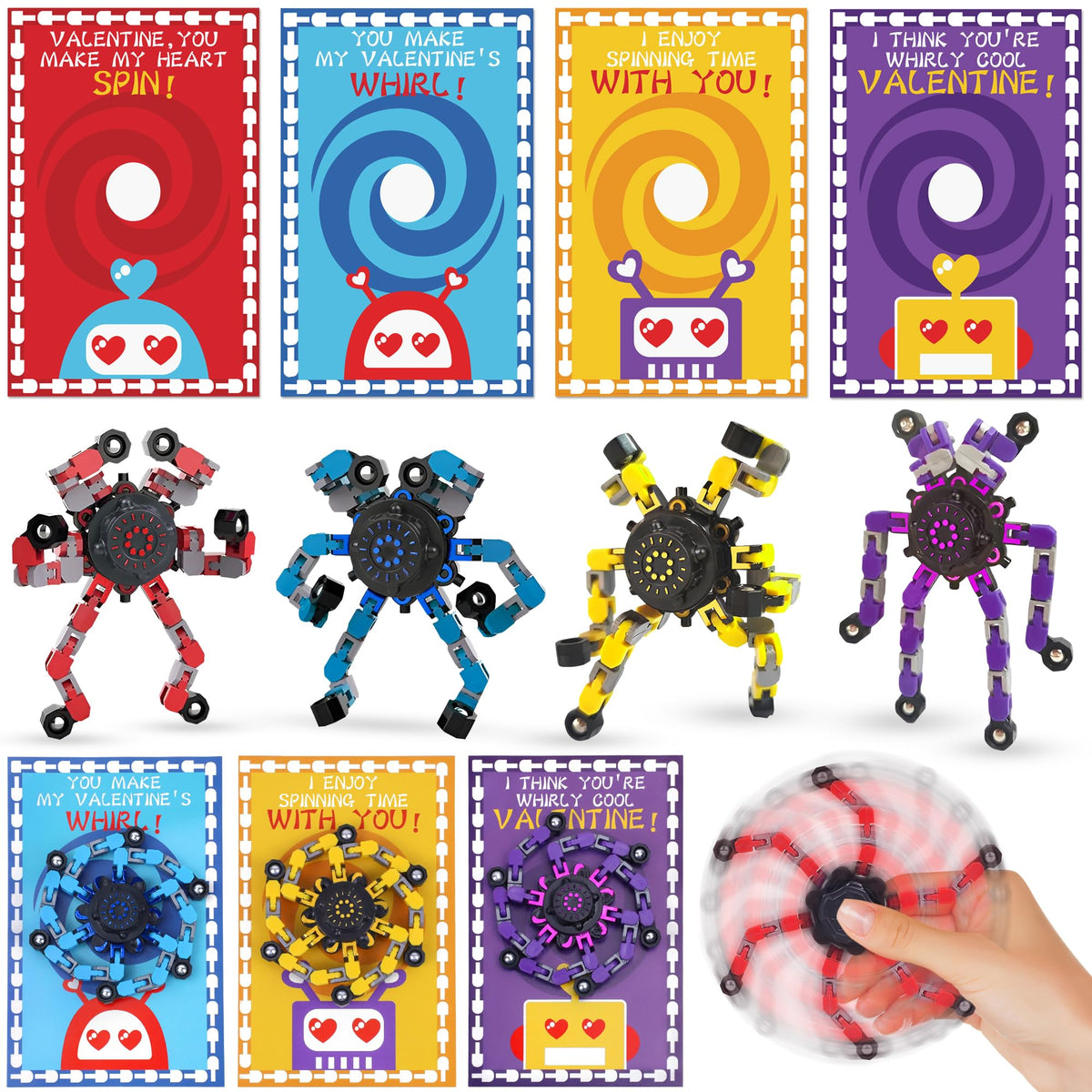 Malhaii 24-Pack Valentines Day Cards with Fidget Spinners for Kids – Classroom Gifts & Party Favors