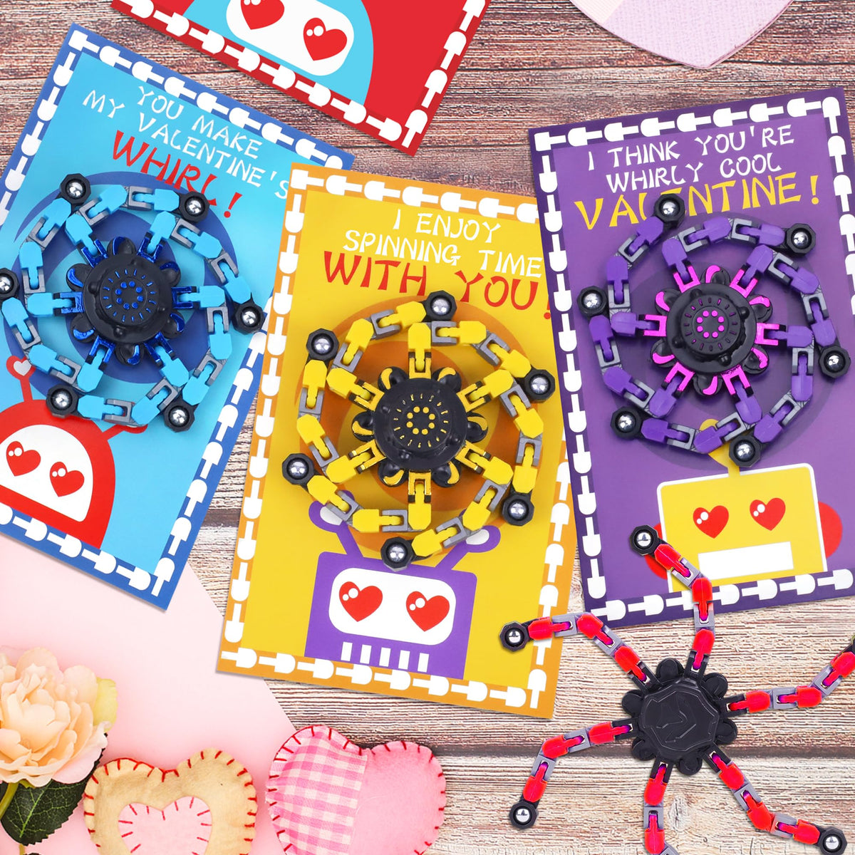 Malhaii 24-Pack Valentines Day Cards with Fidget Spinners for Kids – Classroom Gifts & Party Favors