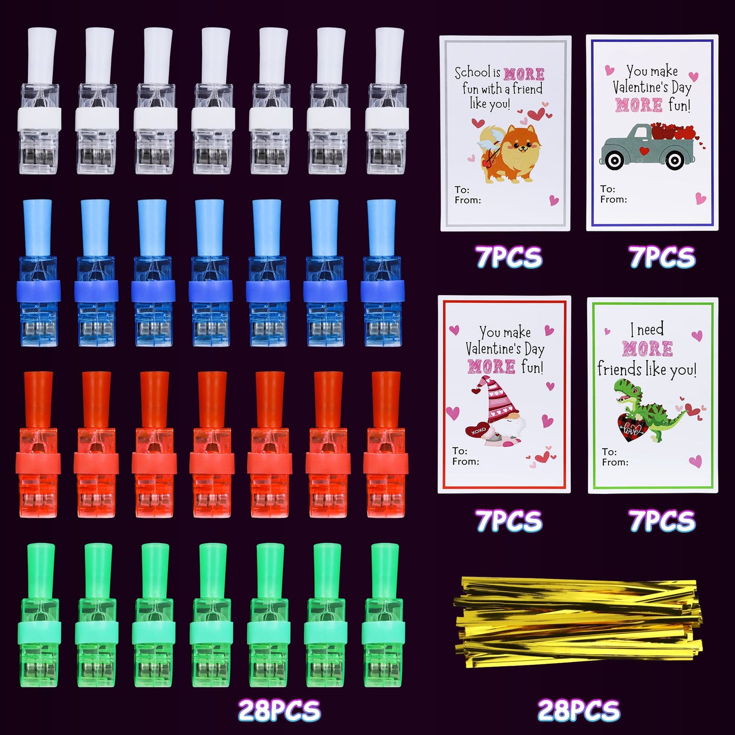 Malhaii 28-Pack Finger Lights Valentines Cards – Non-Food Classroom Party Favors