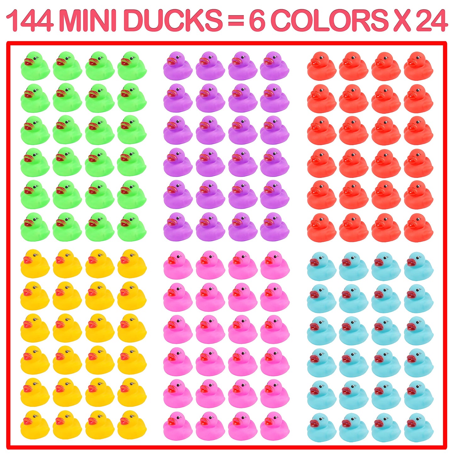 Maliweg 144-Pack Mini Rubber Ducks Set | Colorful Bath Toys for Kids & Party Favors