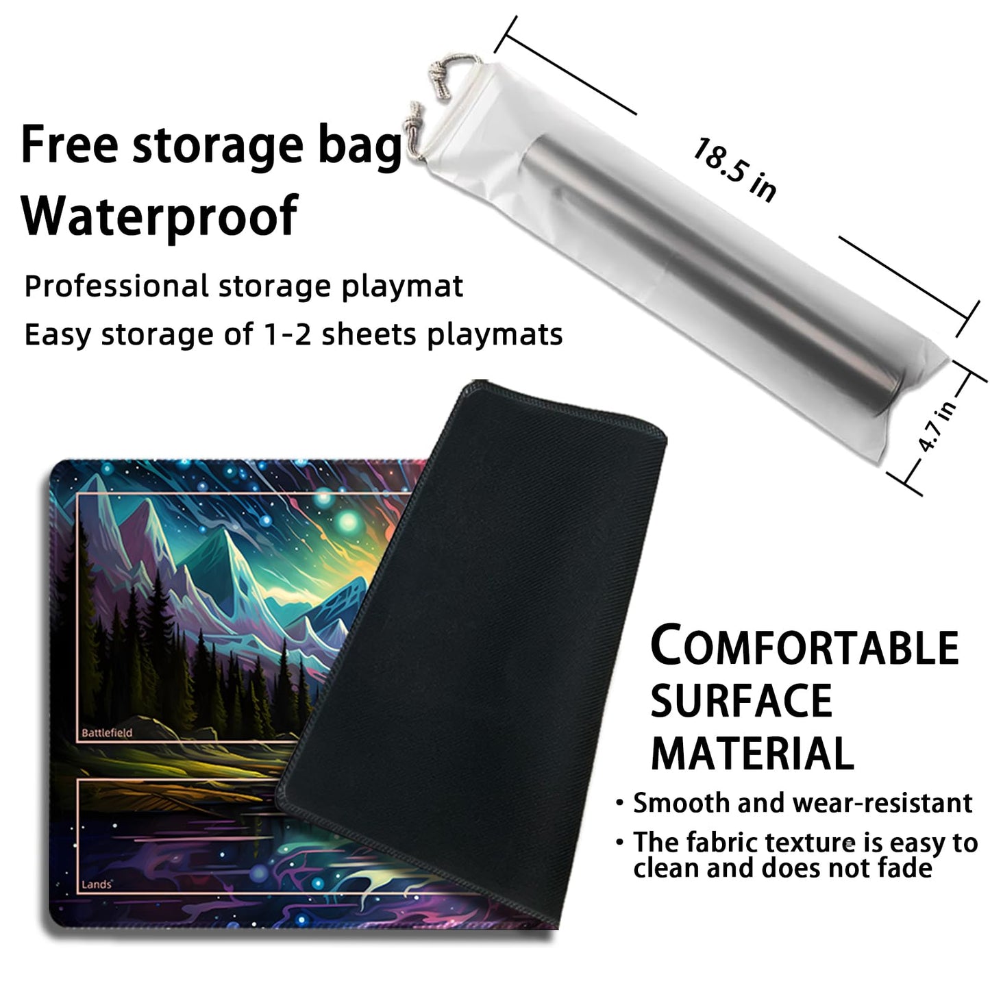 Malqiqi MTG Playmat 24x14 in – Free Storage Bags, TCG & Board Game Card Mat with Zones