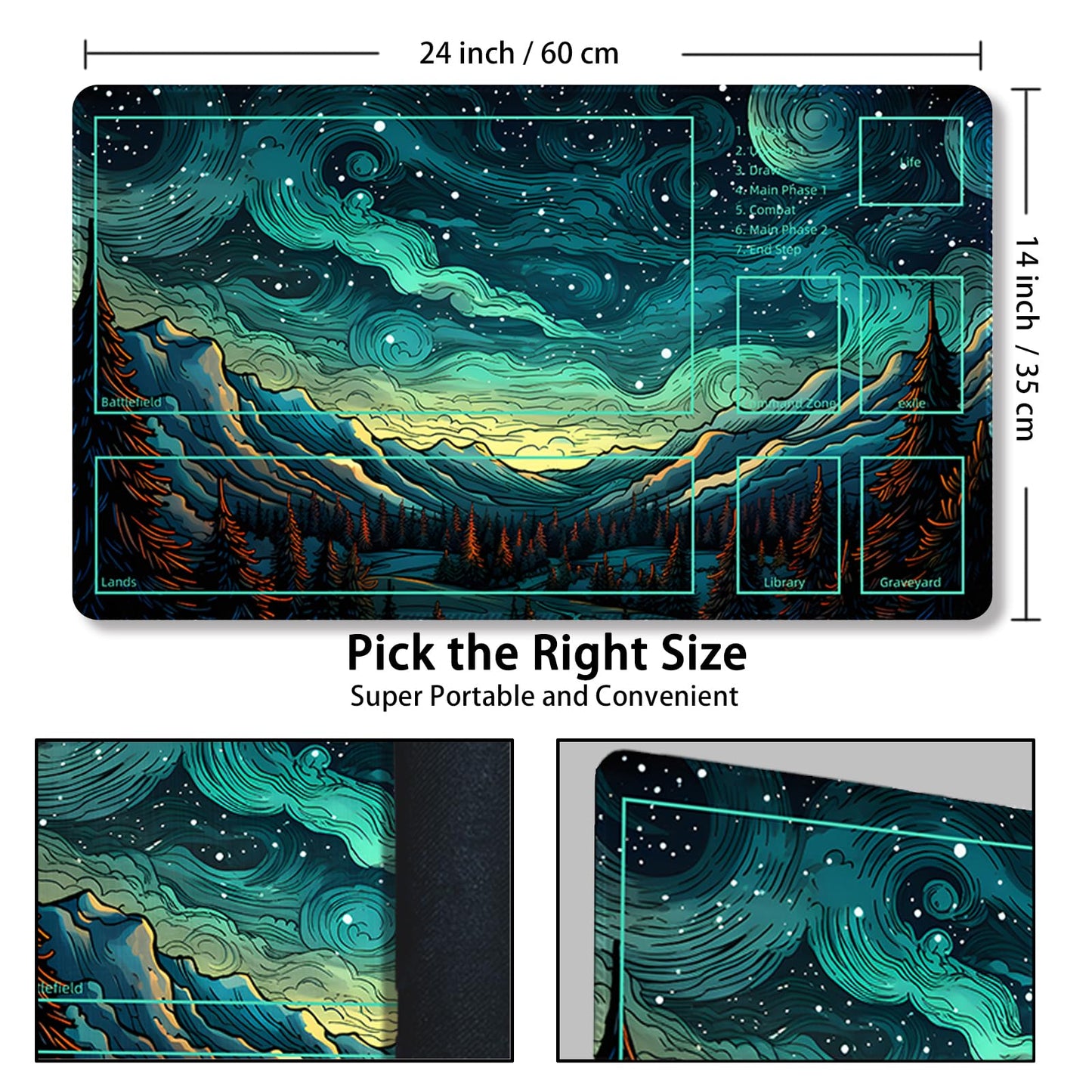 Malqiqi Playmat for MTG – 24 x 14 in with Free Storage Bags | Card Game Mat for MTG, TCG & Board Games
