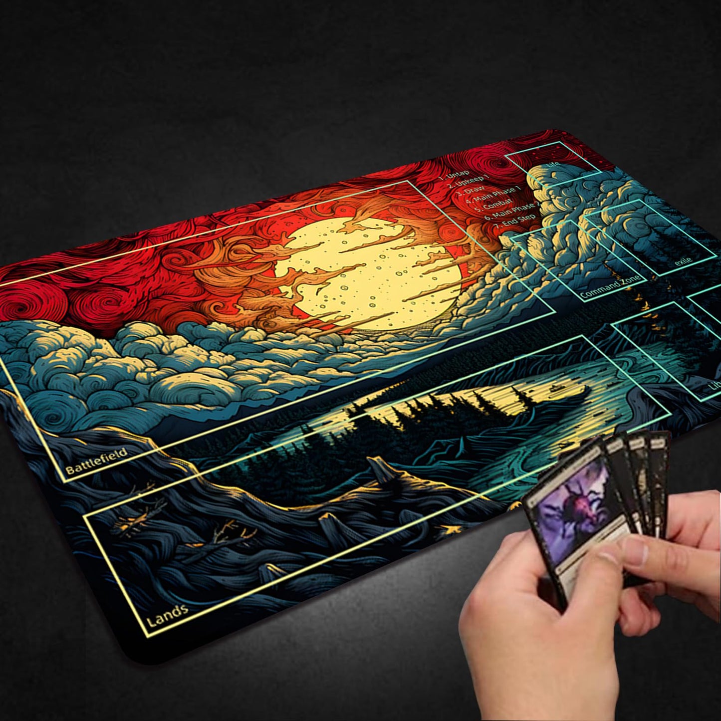 Malqiqi MTG Playmat 24x14 in with Free Storage Bags – Card & Board Game Mat with Zones