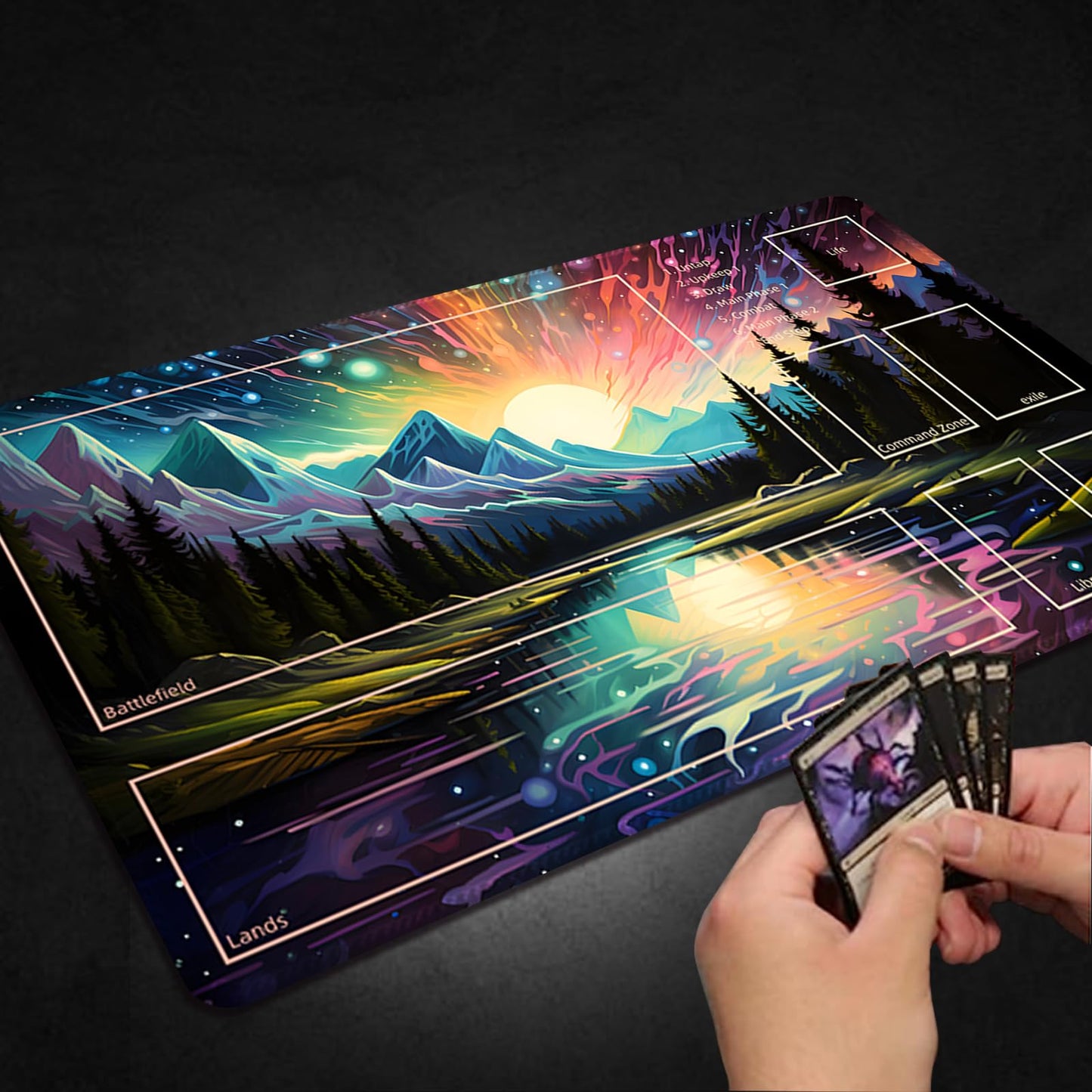 Malqiqi MTG Playmat 24x14 in – Free Storage Bags, TCG & Board Game Card Mat with Zones