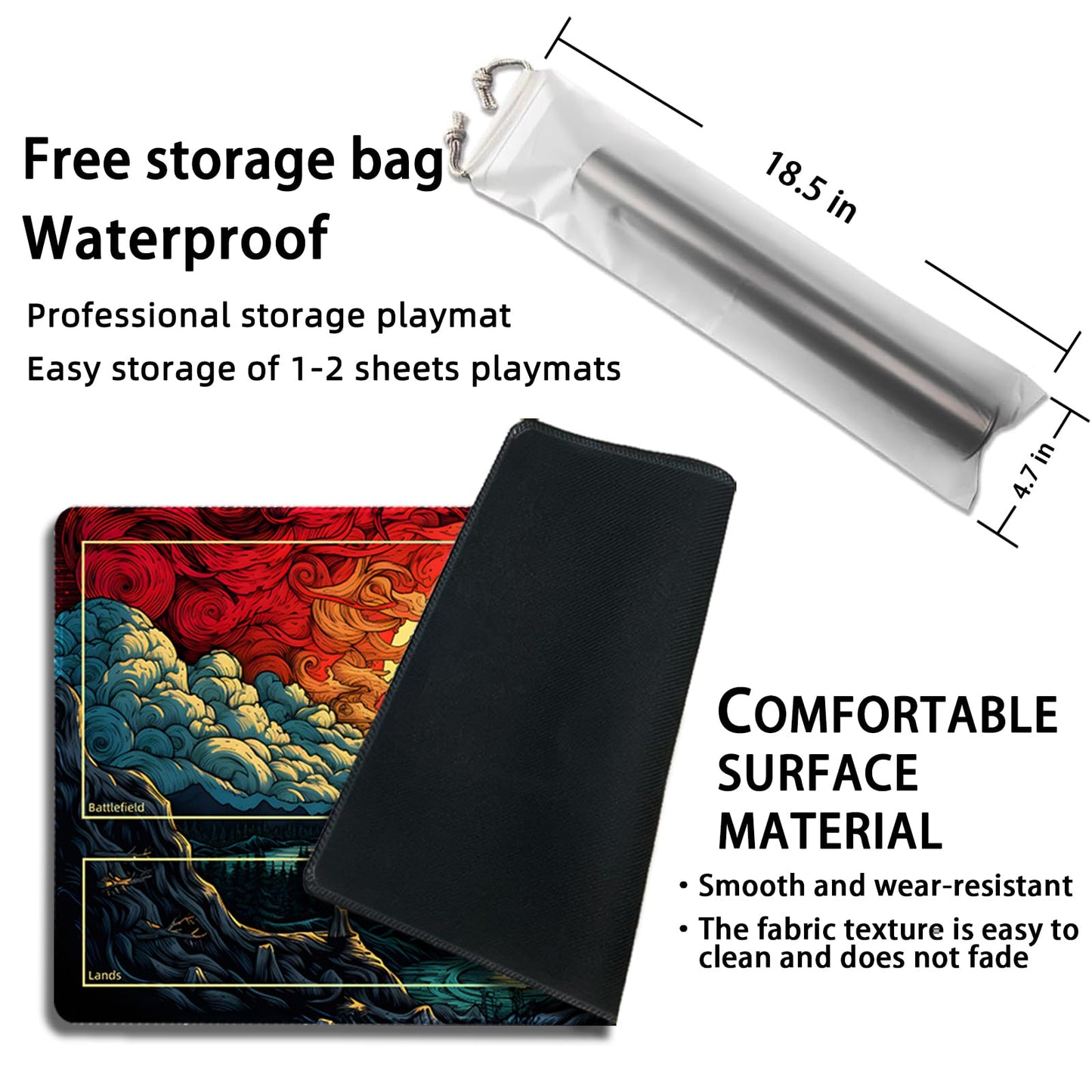 Malqiqi MTG Playmat 24x14 in with Free Storage Bags – Card & Board Game Mat with Zones