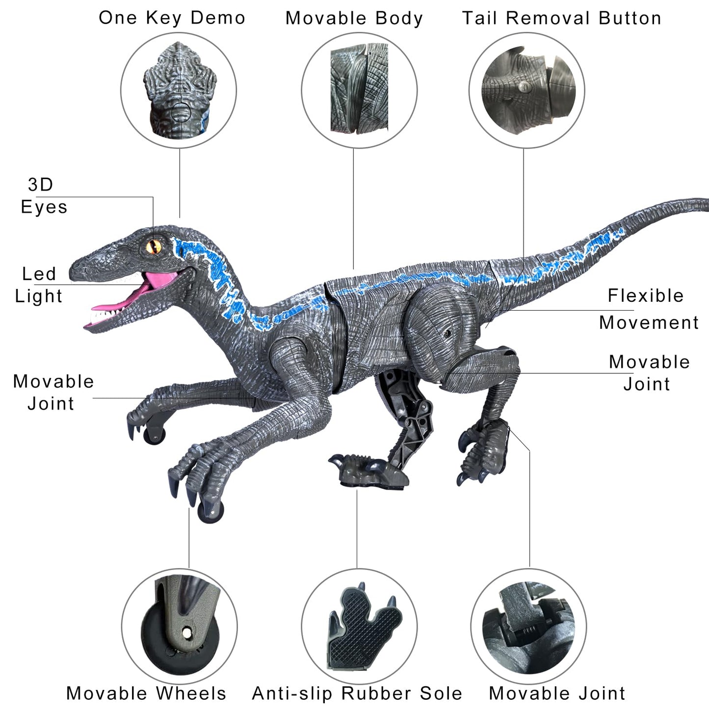 MAMABOO Remote Control Dinosaur Toy – 18.1-Inch Walking Velociraptor with Roar