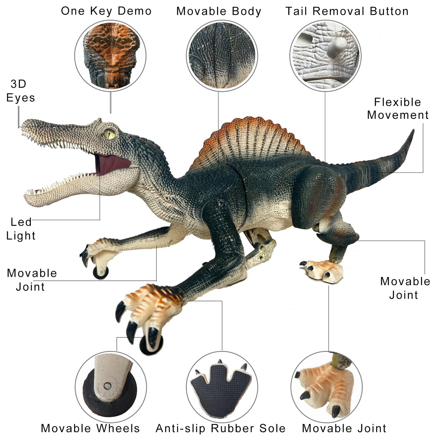 MAMABOO Remote Control Dinosaur Toy – 18.1-Inch Walking Spinosaurus with Fog Spray