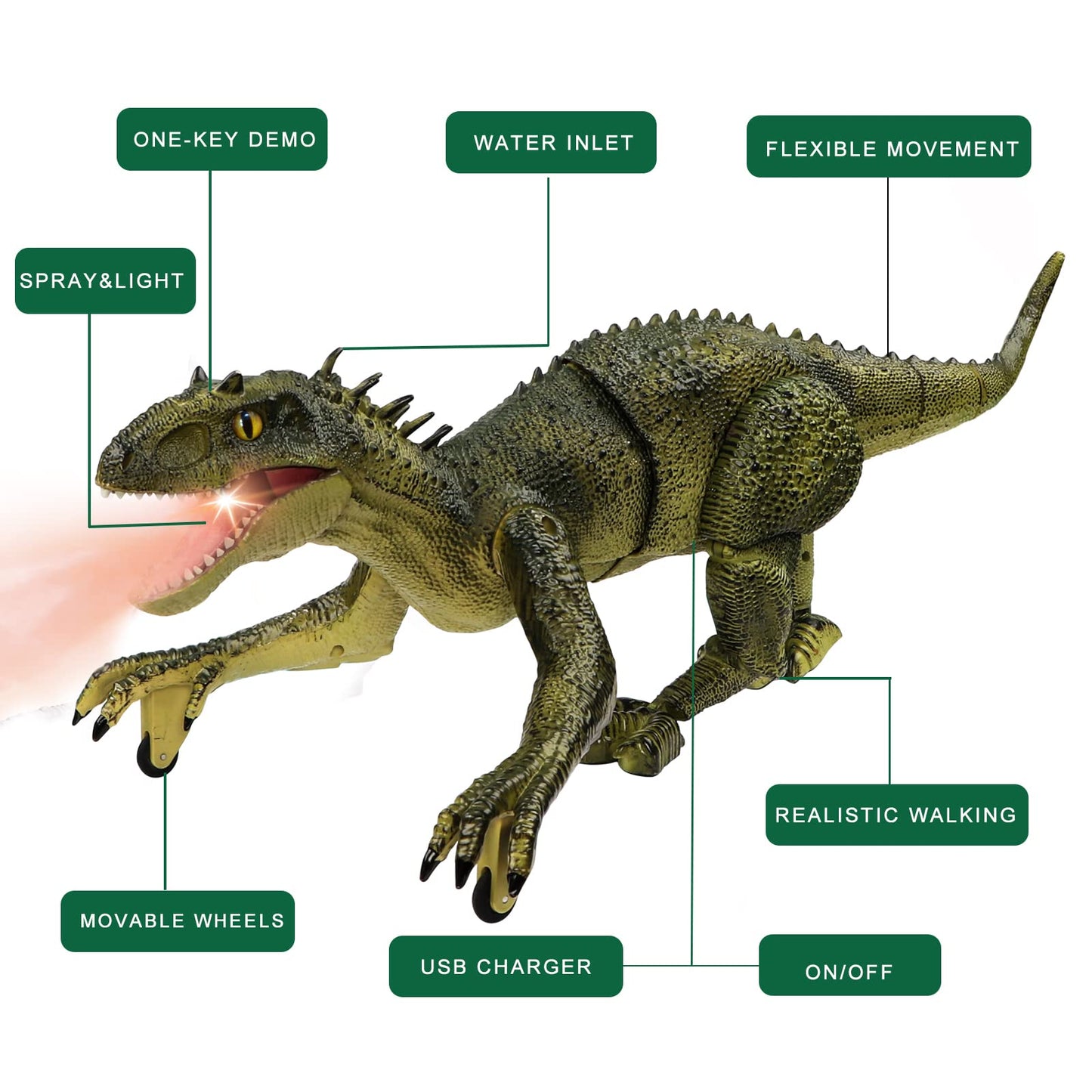 MAMABOO 18.1-inch Remote Control T-Rex Dinosaur Toy - Walking, Fog Spray, Rechargeable