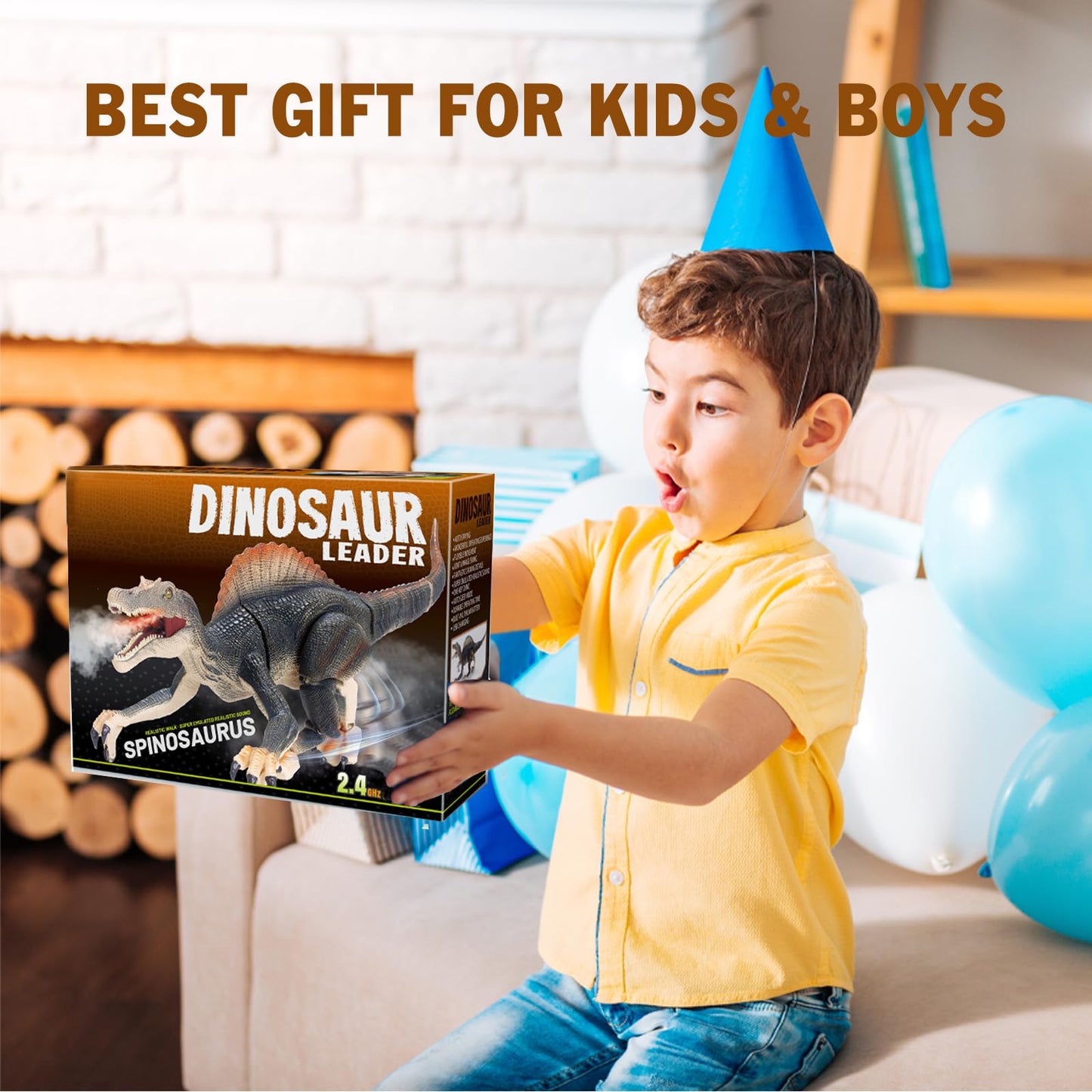 MAMABOO Remote Control Dinosaur Toy – 18.1-Inch Walking Spinosaurus with Fog Spray