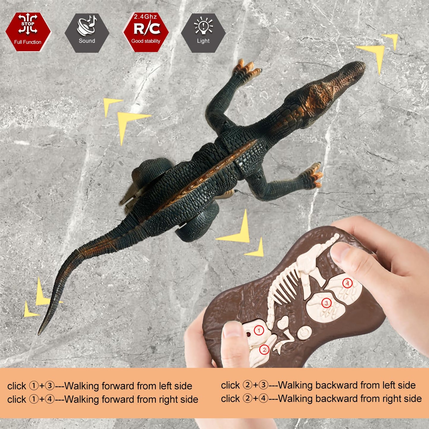 MAMABOO Remote Control Dinosaur Toy – 18.1-Inch Walking Spinosaurus with Fog Spray