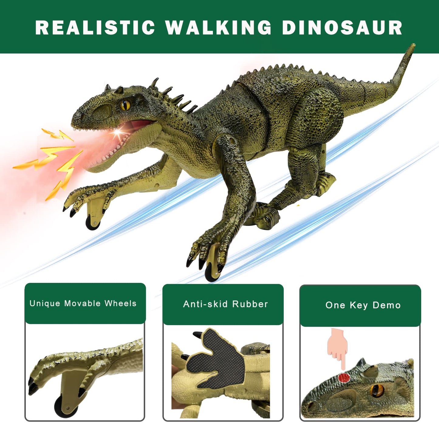 MAMABOO 18.1-inch Remote Control T-Rex Dinosaur Toy - Walking, Fog Spray, Rechargeable