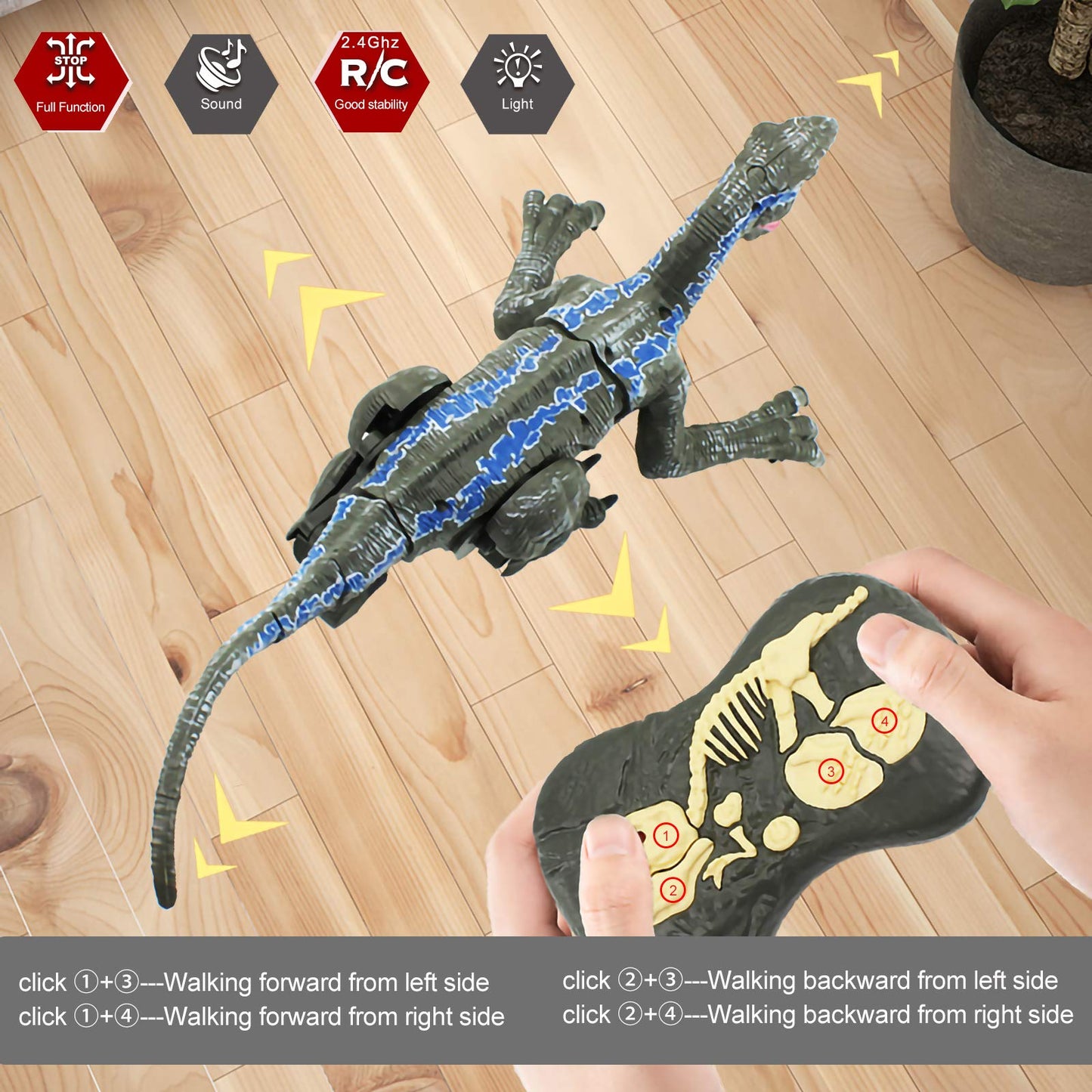 MAMABOO Remote Control Dinosaur Toy – 18.1-Inch Walking Velociraptor with Roar