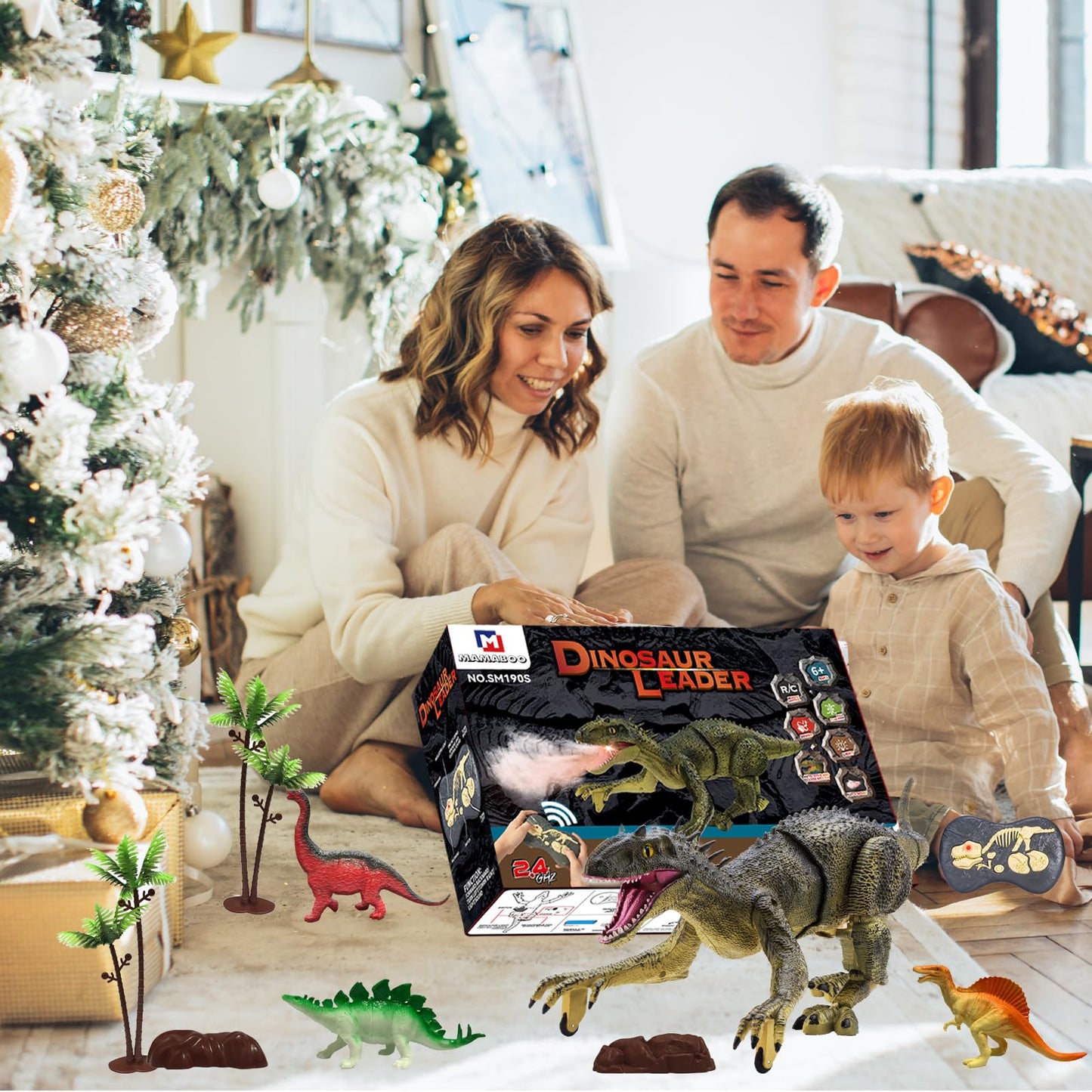 MAMABOO 18.1-inch Remote Control T-Rex Dinosaur Toy - Walking, Fog Spray, Rechargeable