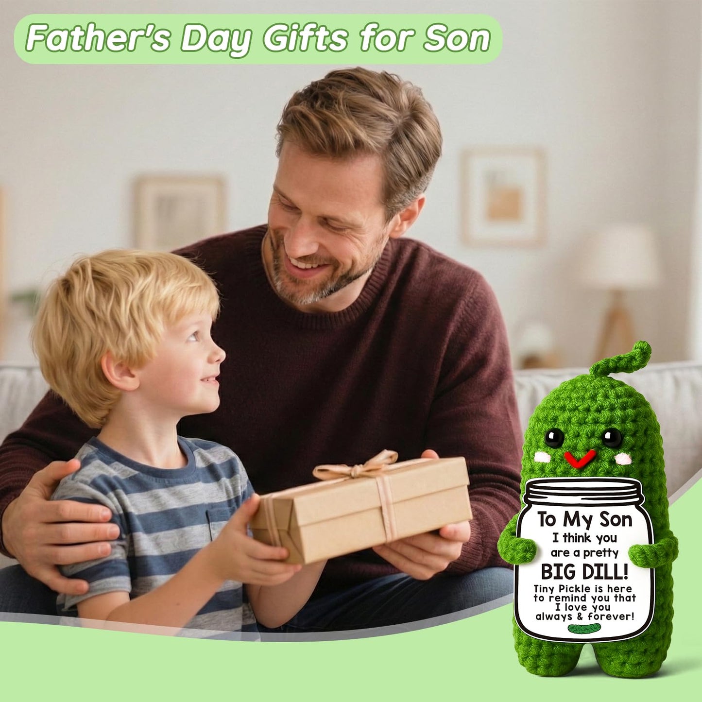 MAMAGIFTREE Crochet Pickle Gift for Son — Funny Valentines & Birthday Gift from Mom & Dad