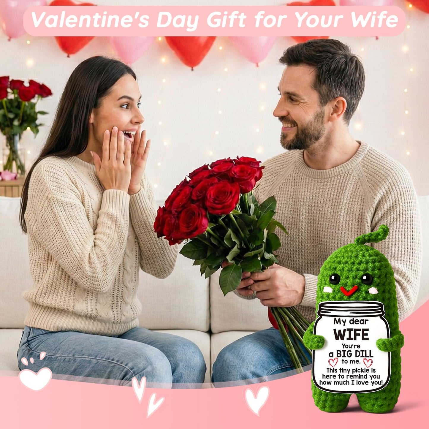 MAMAGIFTREE Valentines Day Gifts for Her - Handmade Crochet Pickle for Wife