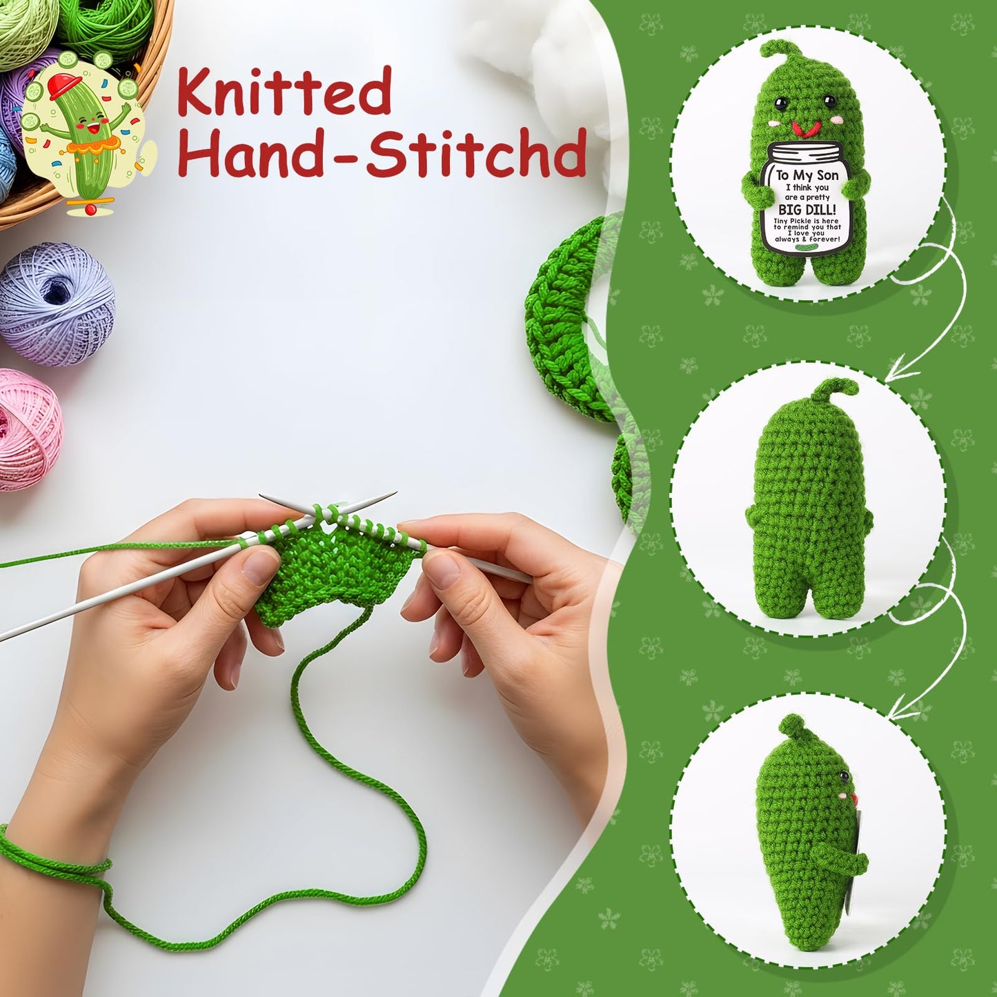 MAMAGIFTREE Crochet Pickle Gift for Son — Funny Valentines & Birthday Gift from Mom & Dad