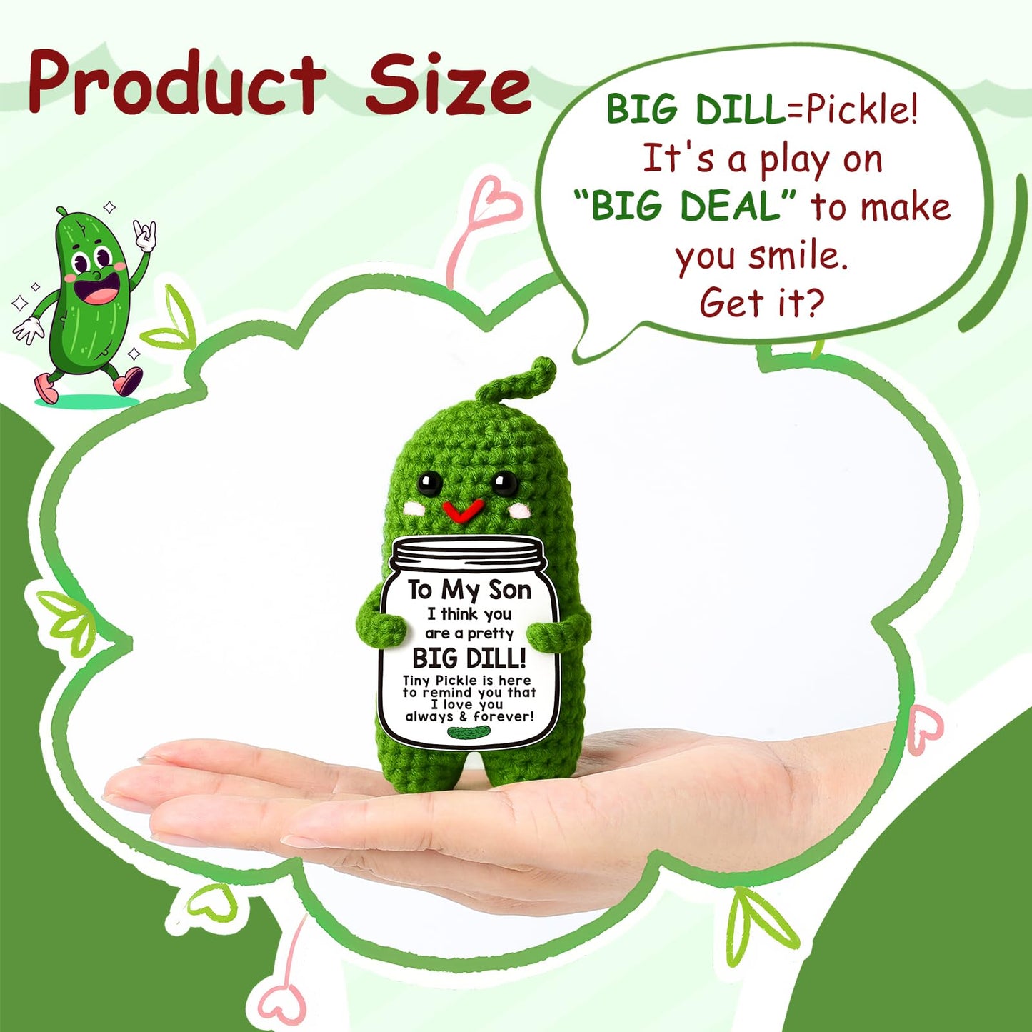 MAMAGIFTREE Crochet Pickle Gift for Son — Funny Valentines & Birthday Gift from Mom & Dad