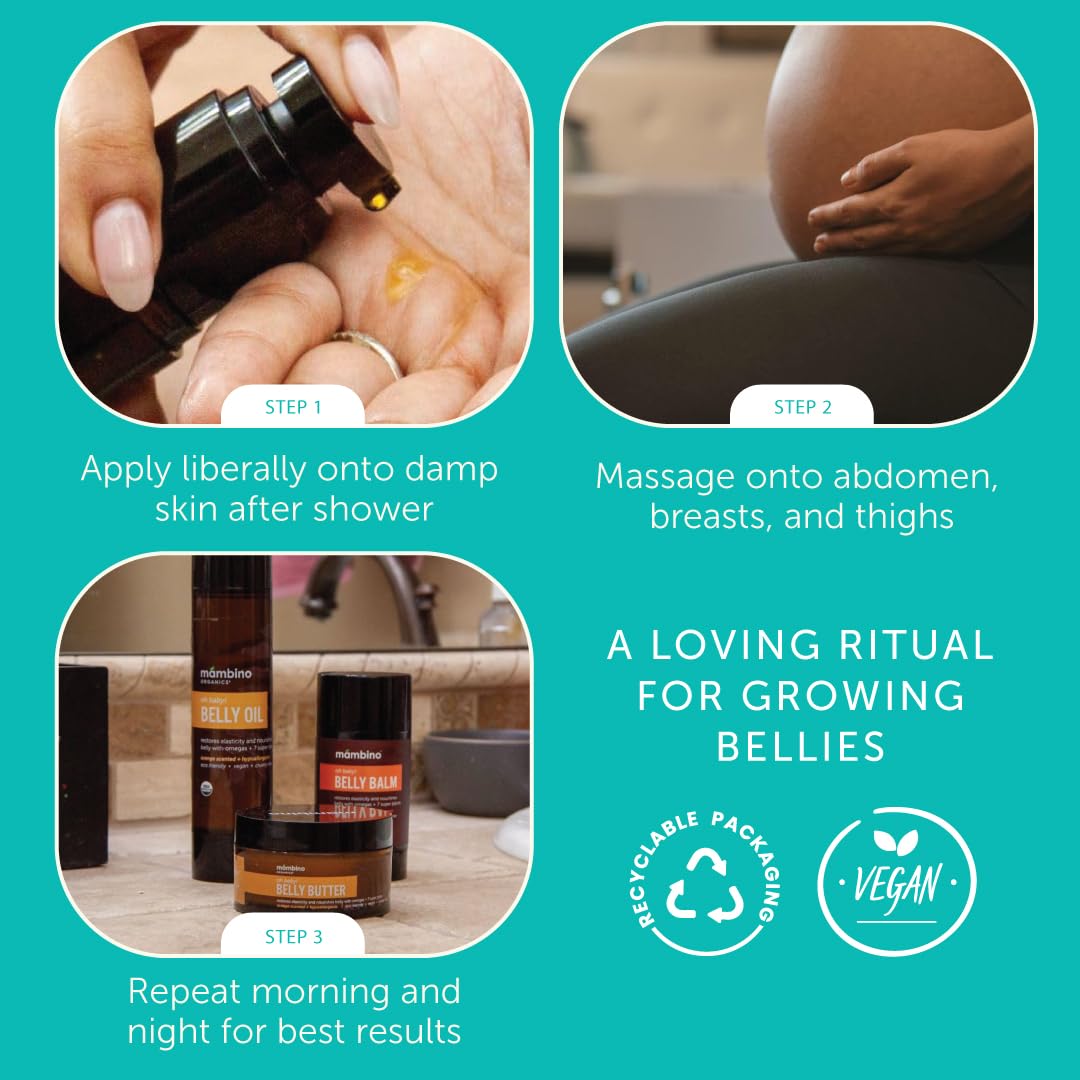 Mambino Organics Oh Baby Belly Oil – Organic Pregnancy & Postpartum Hydration (4 oz x 2)