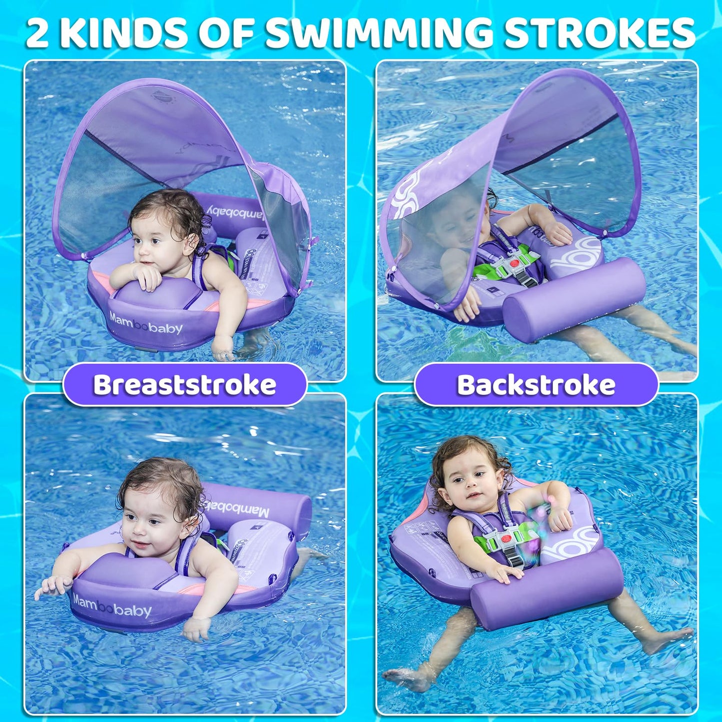 28°C Mambobaby Baby Float with Canopy & Tail – Non-Inflatable Infant Pool Float (3–24 Months)