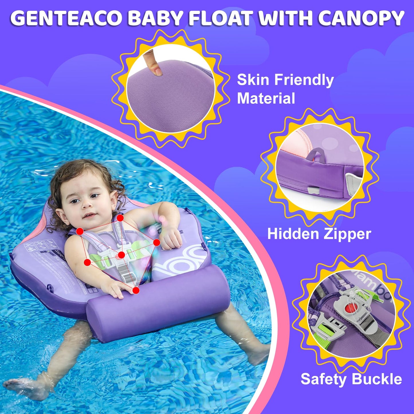 28°C Mambobaby Baby Float with Canopy & Tail – Non-Inflatable Infant Pool Float (3–24 Months)