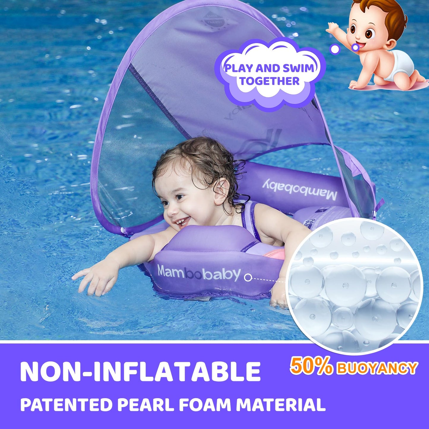 28°C Mambobaby Baby Float with Canopy & Tail – Non-Inflatable Infant Pool Float (3–24 Months)