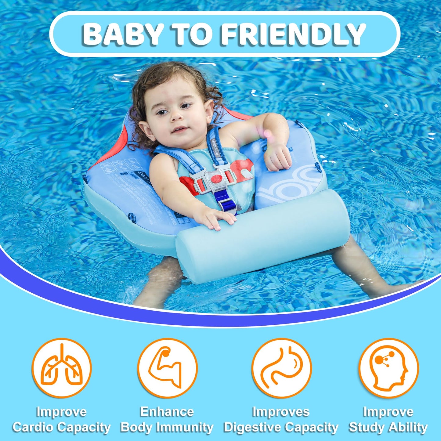 28°C Mambobaby Baby Float with Canopy & Tail – Non-Inflatable Pool Float for 3-24 Months (Blue)