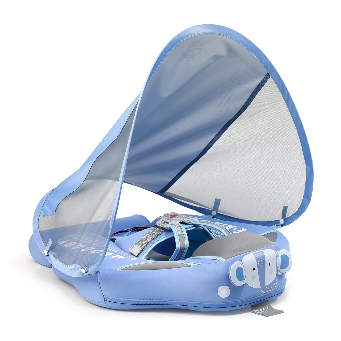 28°C Mambobaby Baby Swim Float with Canopy & Tail – Non-Inflatable Infant Pool Float for 3-24 Months, Elephant Blue