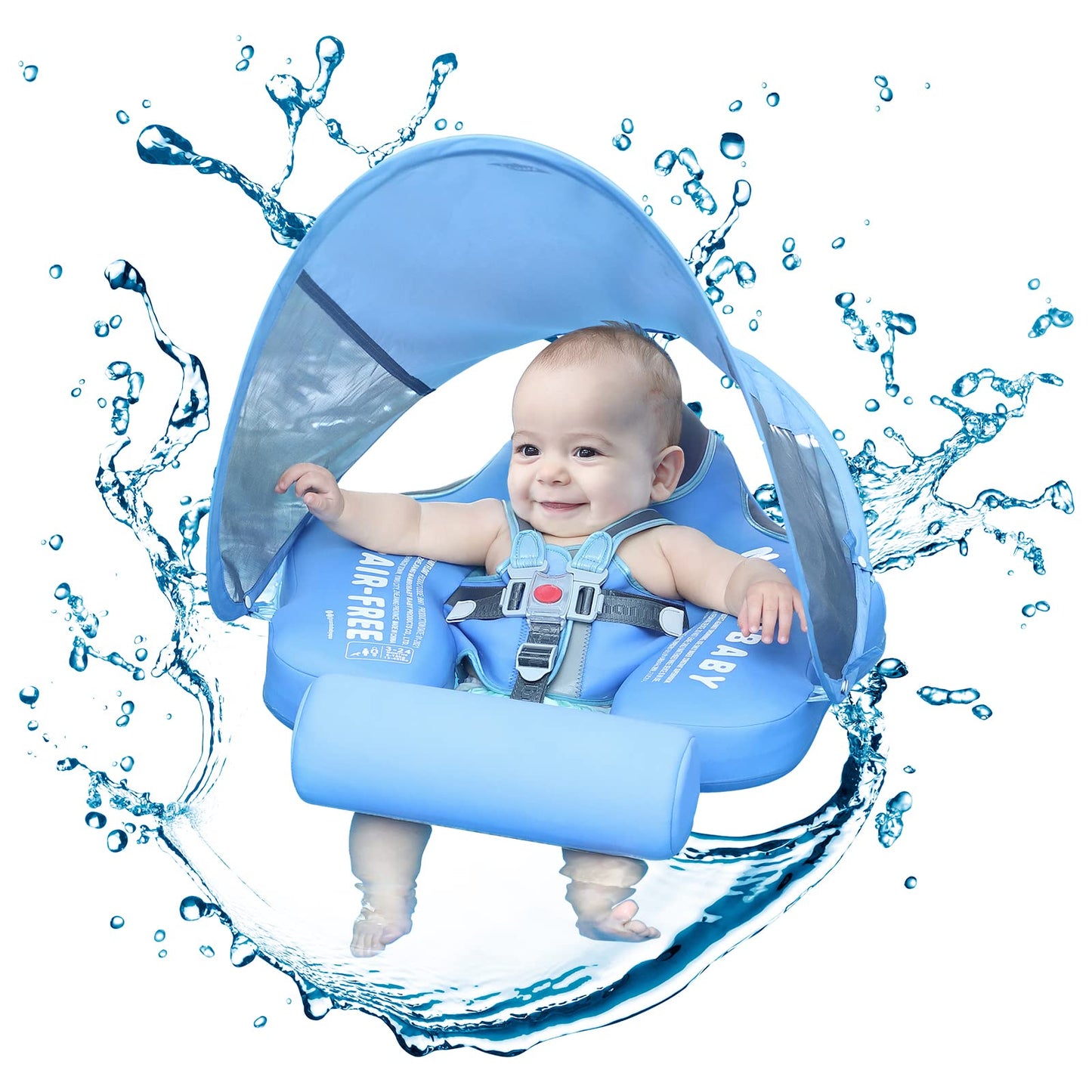 28°C Mambobaby Baby Swim Float with Canopy & Tail – Non-Inflatable Infant Pool Float for 3-24 Months, Elephant Blue