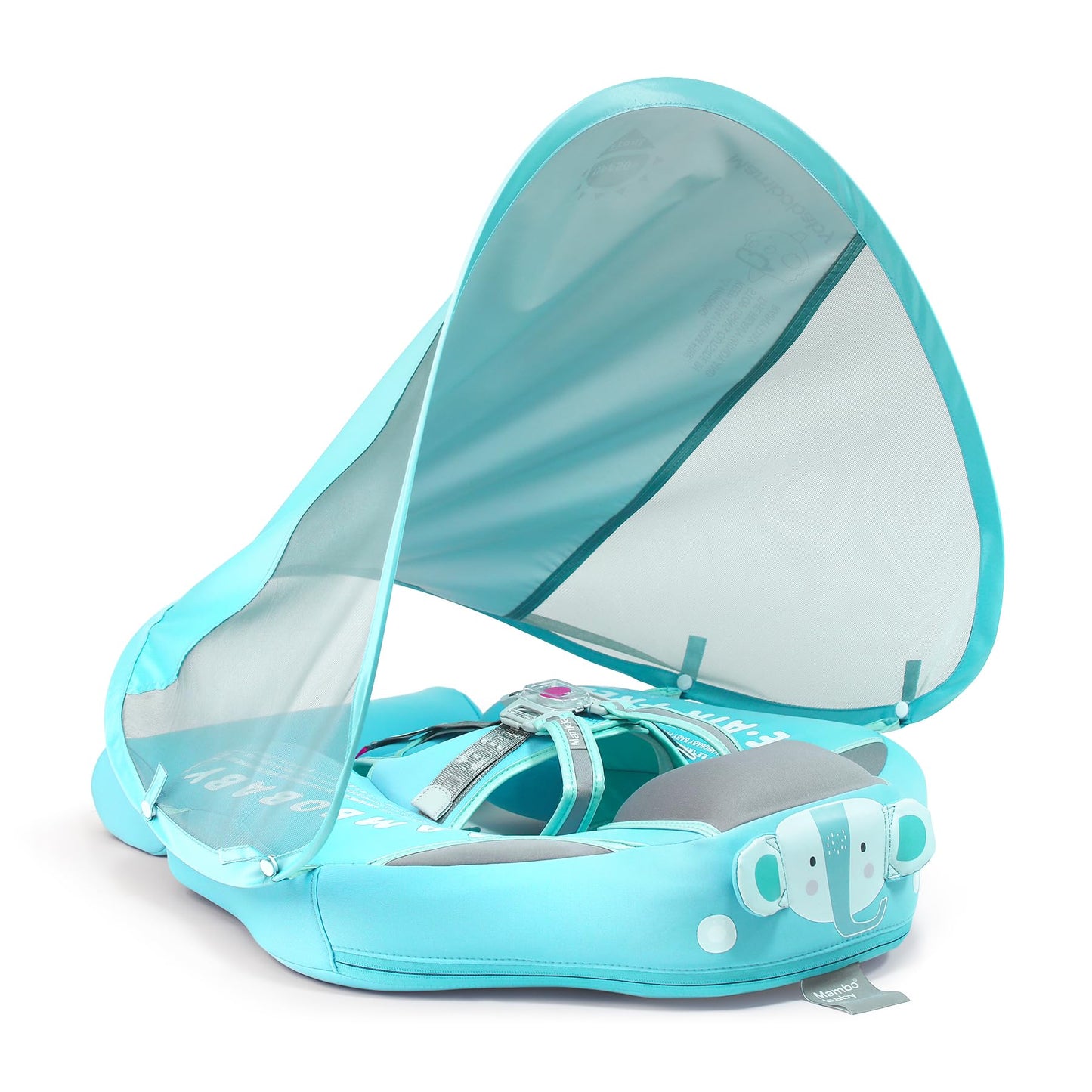 28°C Mambobaby Baby Swim Float with Canopy & Tail – Skin-Friendly, 3-24 Months, Elephant Green