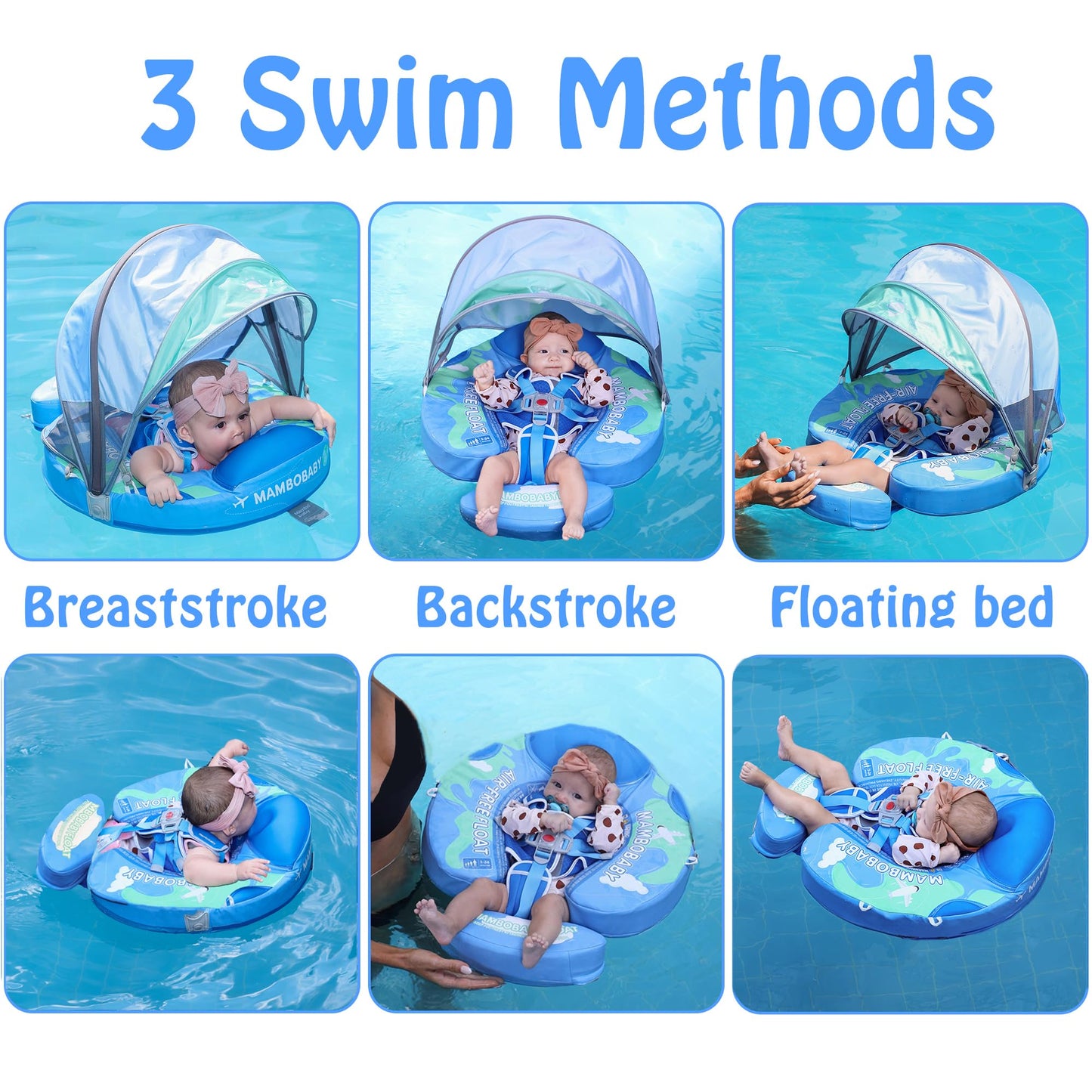AnjeeIOT Mambobaby Float with Canopy – Non-Inflatable Baby Pool Float (Earth Blue) for 3–24 Months