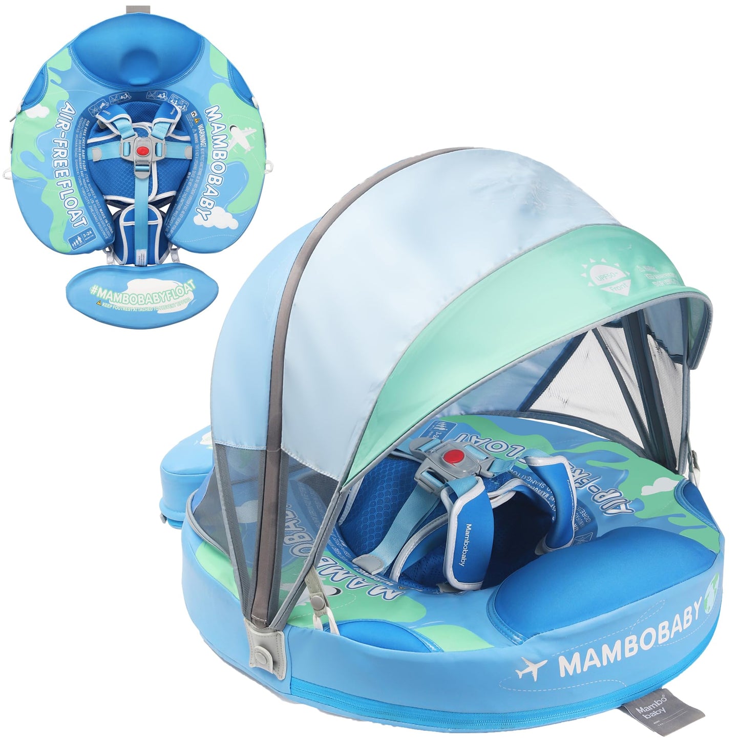 AnjeeIOT Mambobaby Float with Canopy – Non-Inflatable Baby Pool Float (Earth Blue) for 3–24 Months