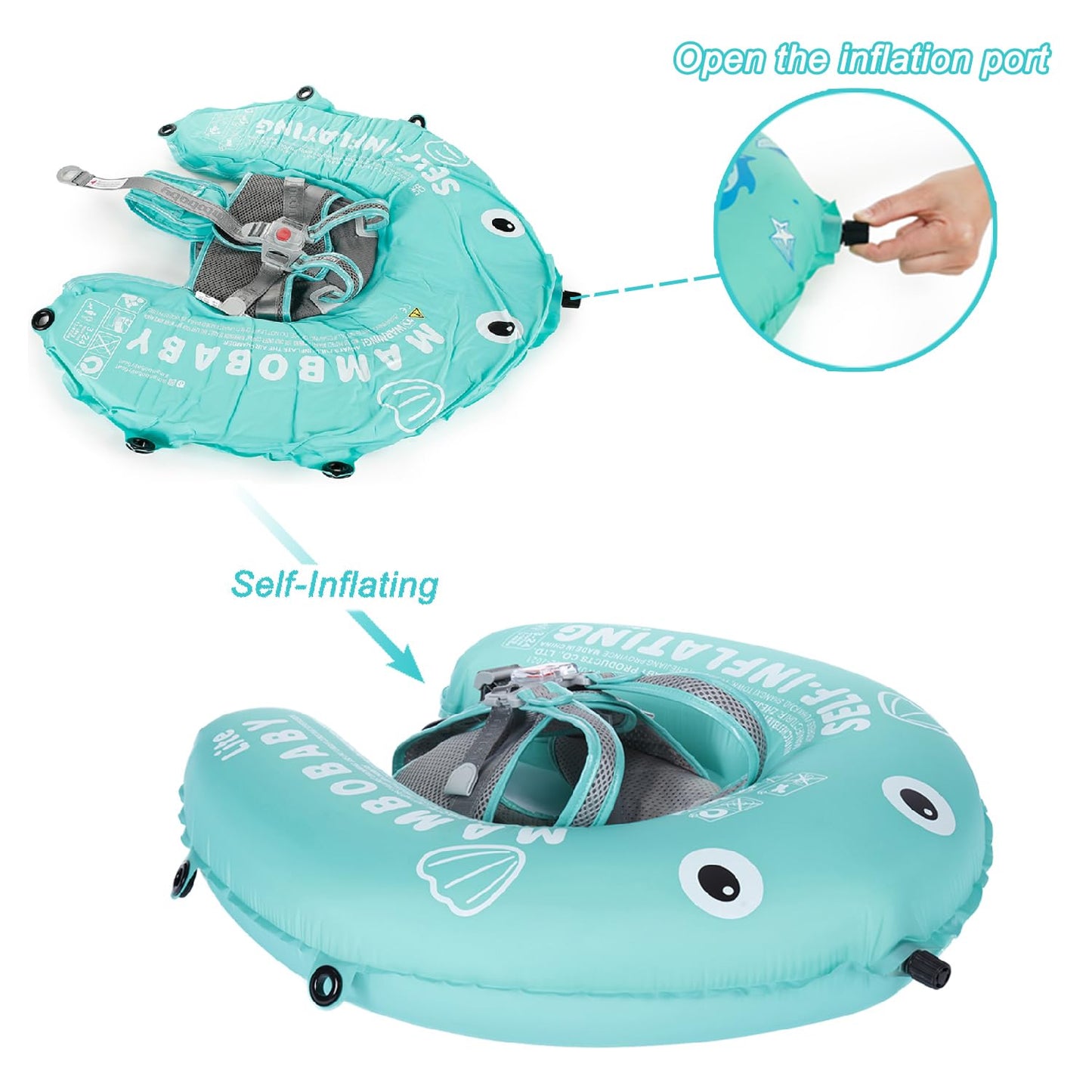 AnjeeIOT Mambobaby Self-Inflating Baby Pool Float with UPF50+ Canopy – Portable, Adjustable, 3-24 Months