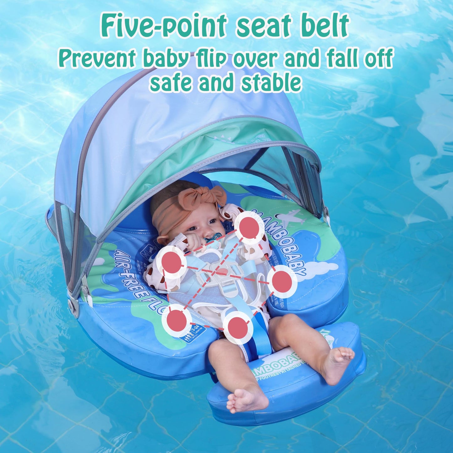 AnjeeIOT Mambobaby Float with Canopy – Non-Inflatable Baby Pool Float (Earth Blue) for 3–24 Months