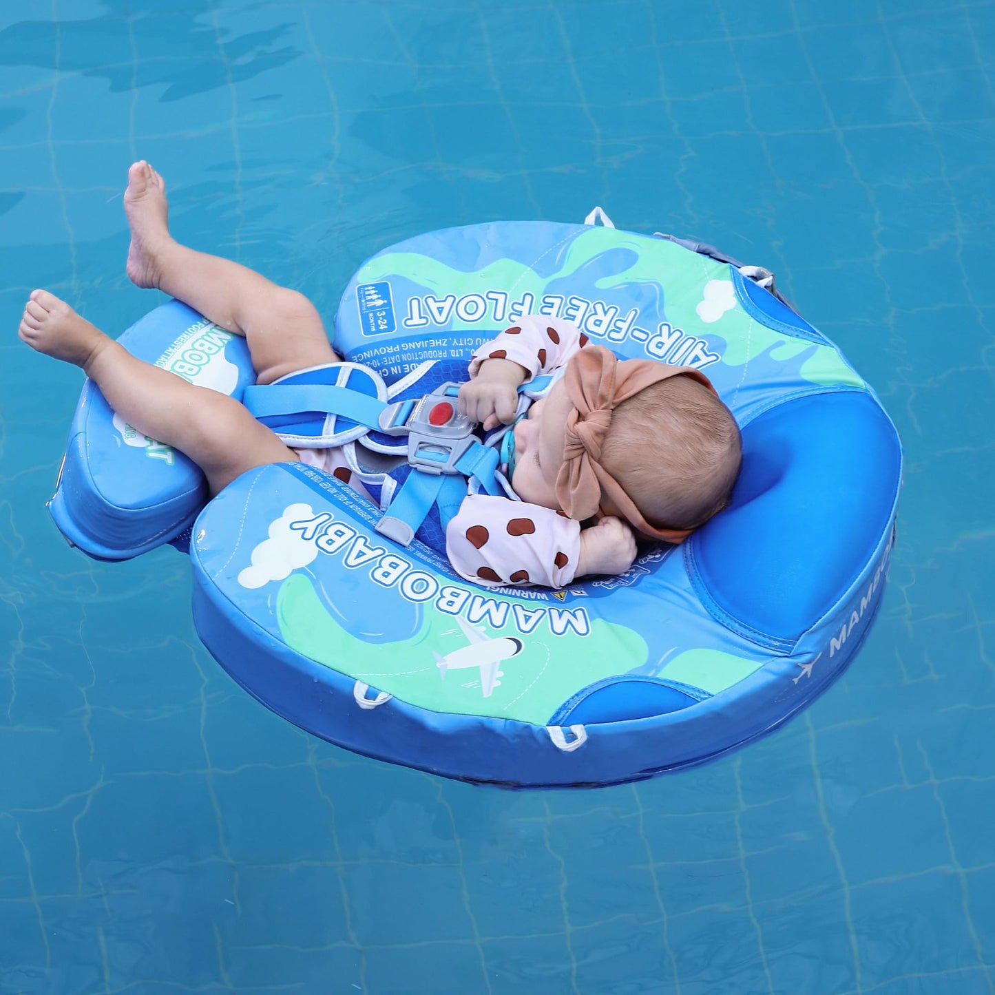AnjeeIOT Mambobaby Float with Canopy – Non-Inflatable Baby Pool Float (Earth Blue) for 3–24 Months