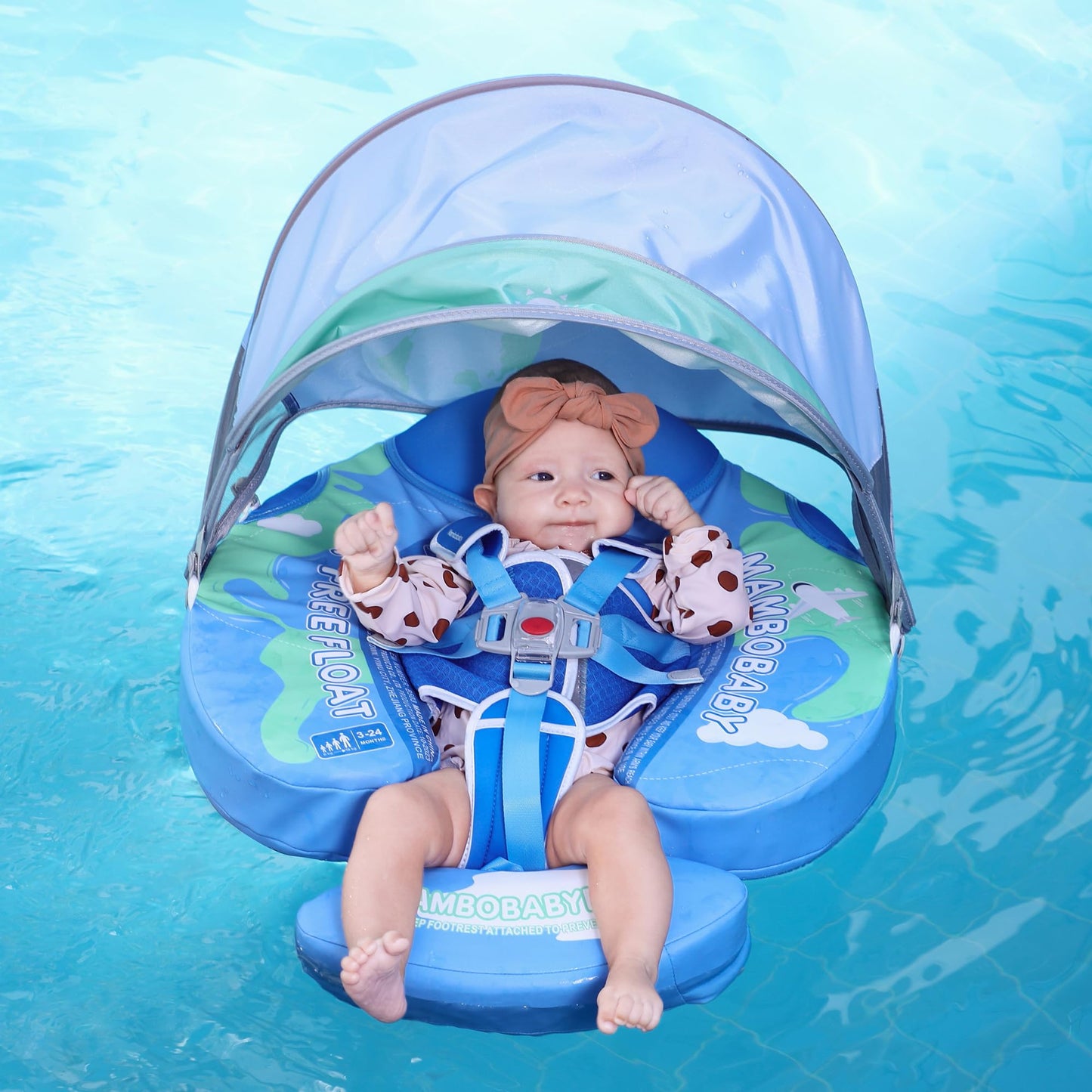 AnjeeIOT Mambobaby Float with Canopy – Non-Inflatable Baby Pool Float (Earth Blue) for 3–24 Months