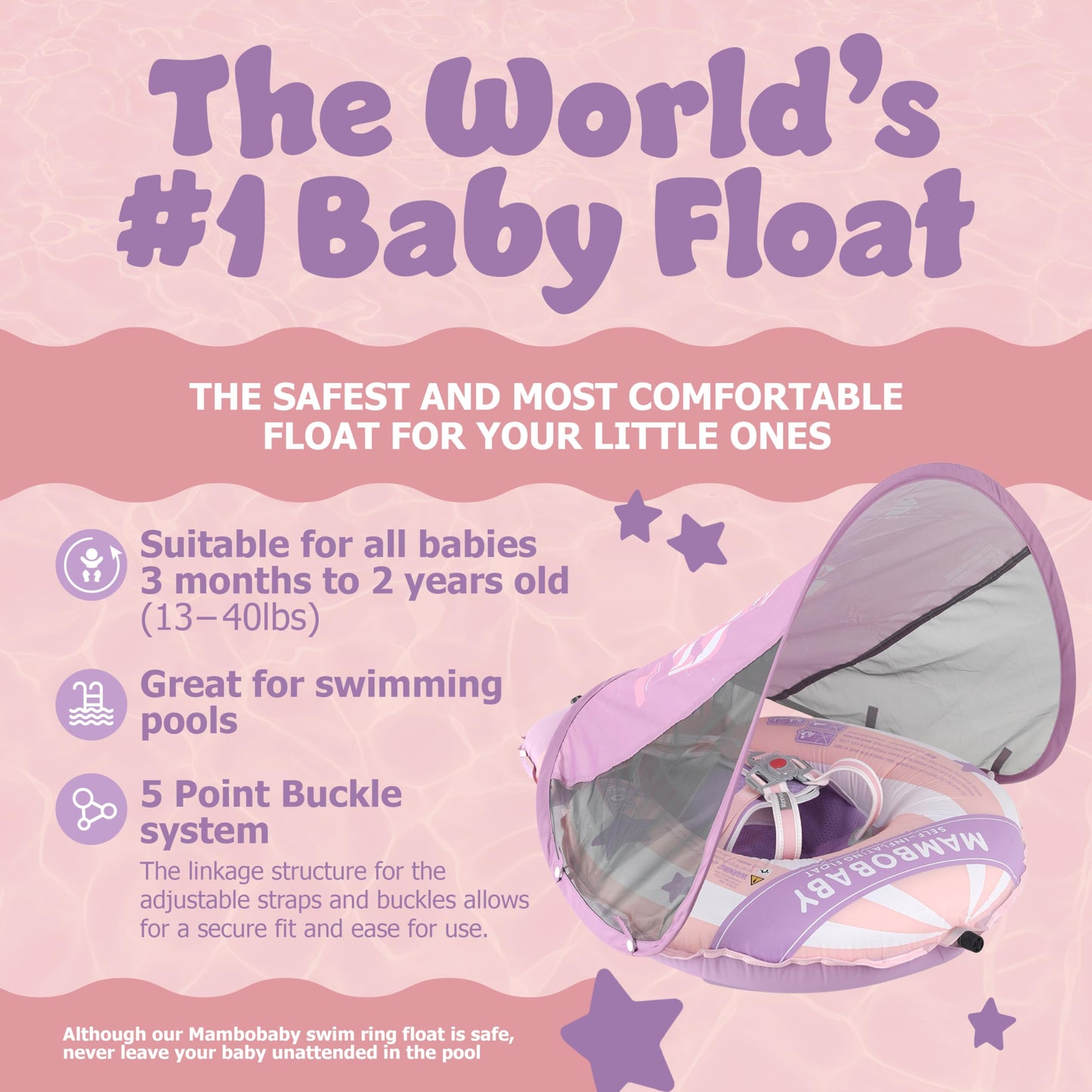 MAMBOBABYFLOAT Light Traveler 2025 — Safe, Adjustable Baby Pool Float with Canopy