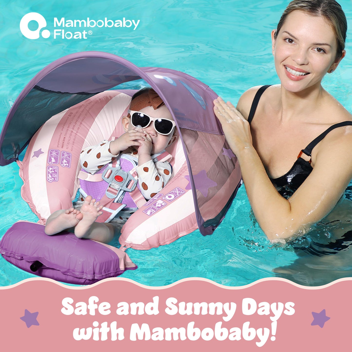 MAMBOBABYFLOAT Light Traveler 2025 — Safe, Adjustable Baby Pool Float with Canopy