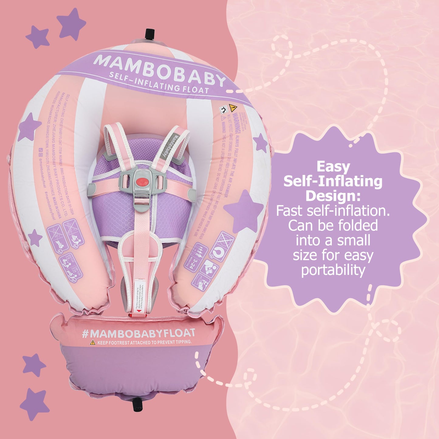 MAMBOBABYFLOAT Light Traveler 2025 — Safe, Adjustable Baby Pool Float with Canopy