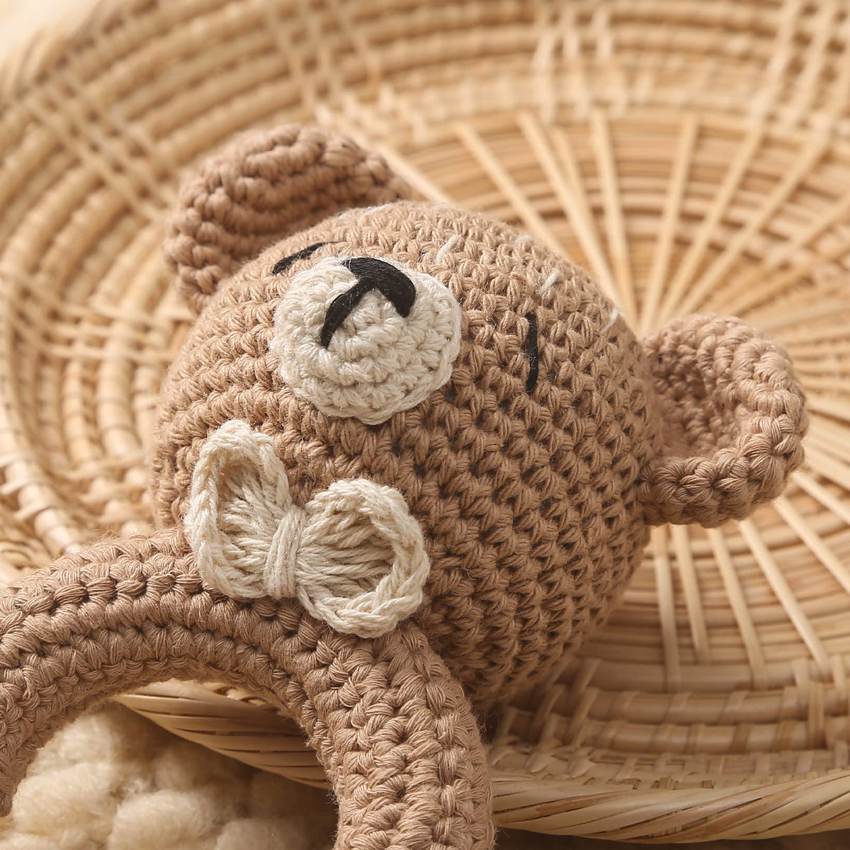 Mamimami Home Wooden Baby Rattle – Crochet Bear Handmade Newborn Toy