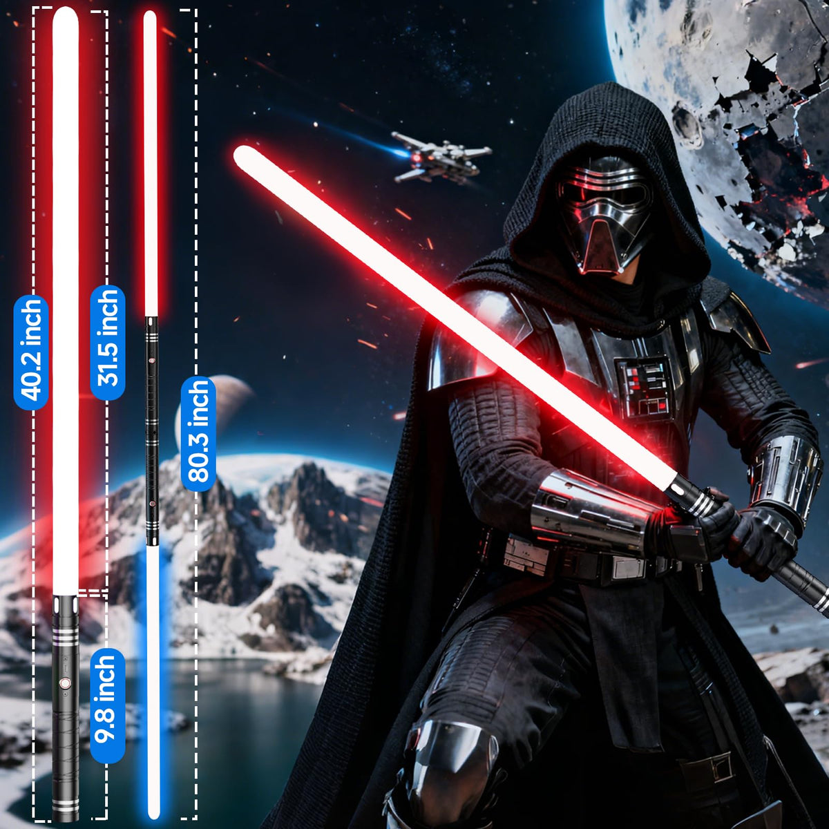 MAMXUAN Lightsabers – 24-Color RGB Dueling Saber, 2-in-1 with Connector, 40in – Gift for Teens & Adults